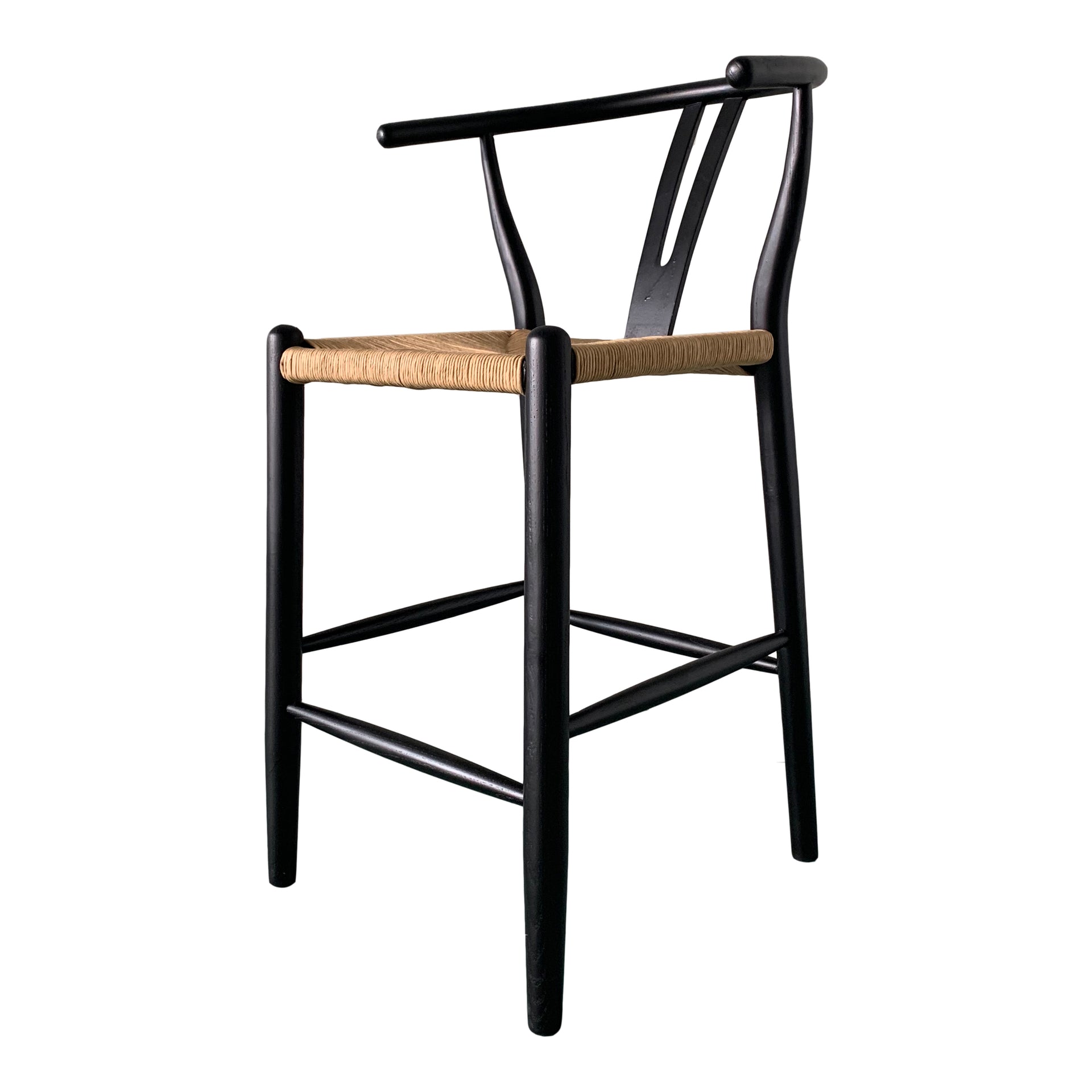 Hayden, Counter Stool Solid Elm Frame with Woven Fibre Seat, Black and Natural