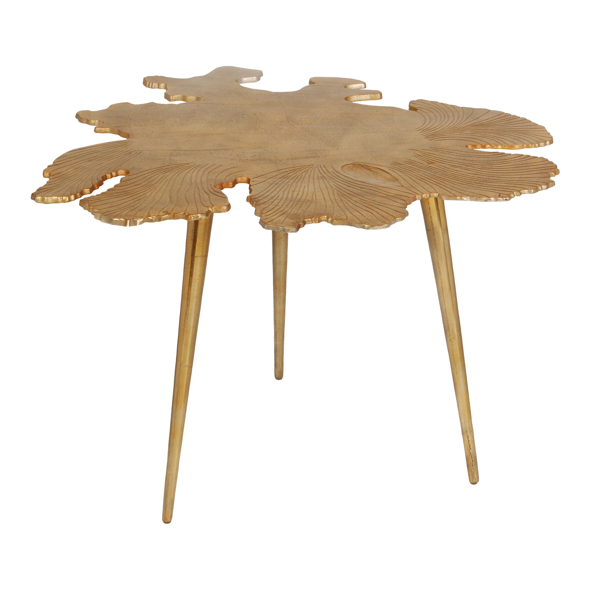 Casey Side Table, Solid Aluminum, Freeform Design, Burnished Gold Finish, Art Deco