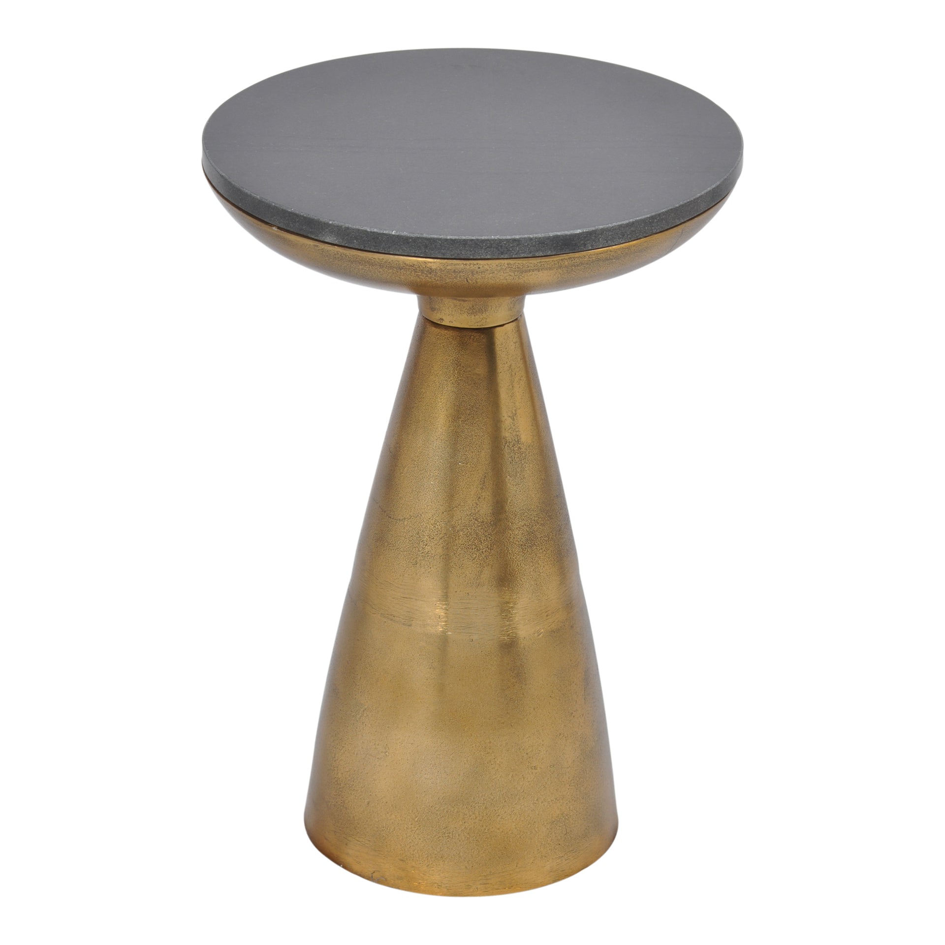 Sarif Accent Table, Aluminum with Black Granite Top, Art Deco Design, Brass