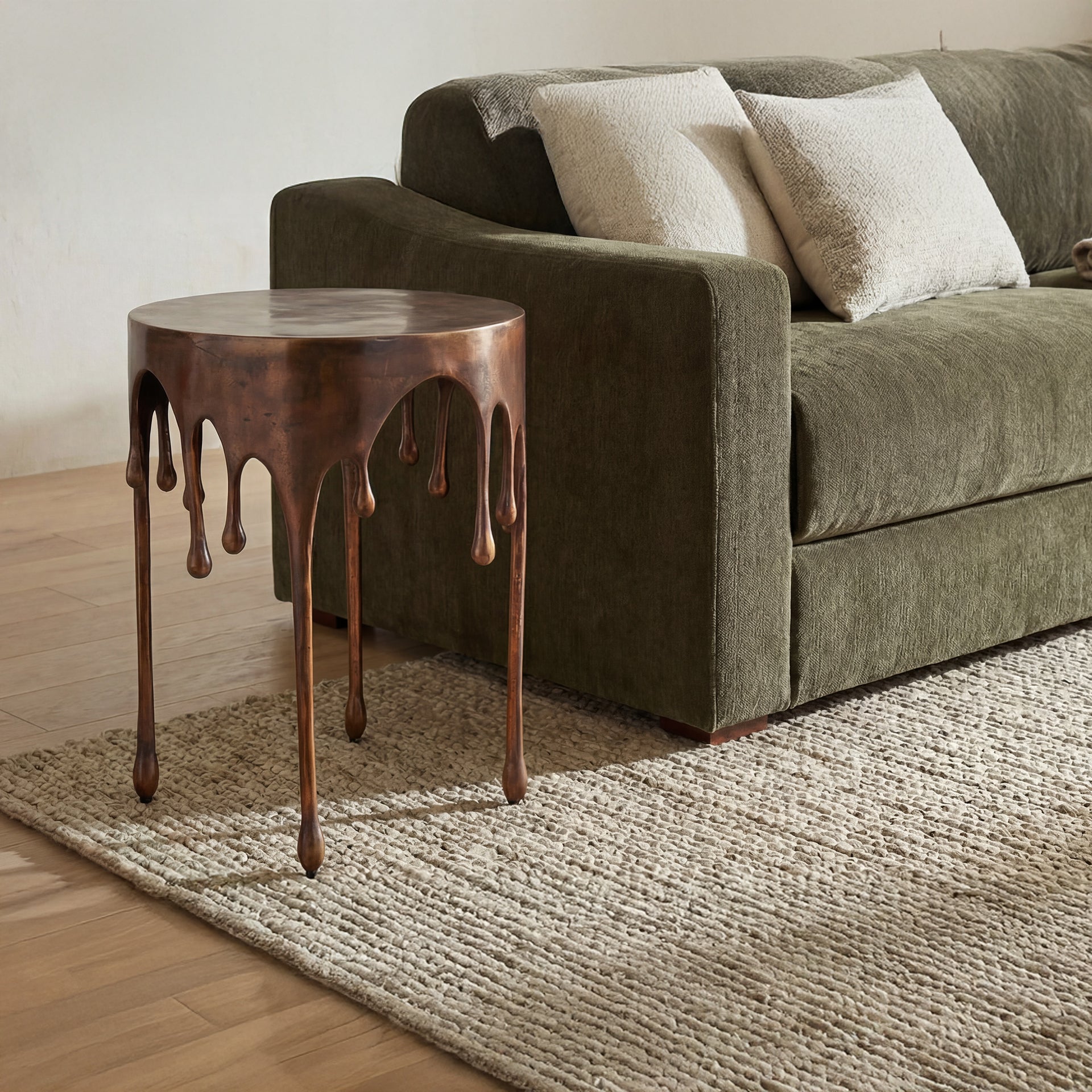 Juniper Accent Table, Solid Metal, Industrial Unconventional Design, Antique Copper