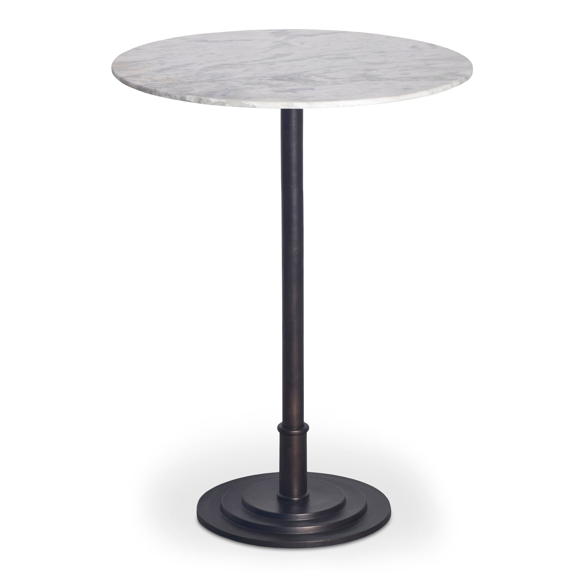 Myric Bar Table, Round Marble Top with Cast Aluminum Base, Three-Layer Design, White Marble