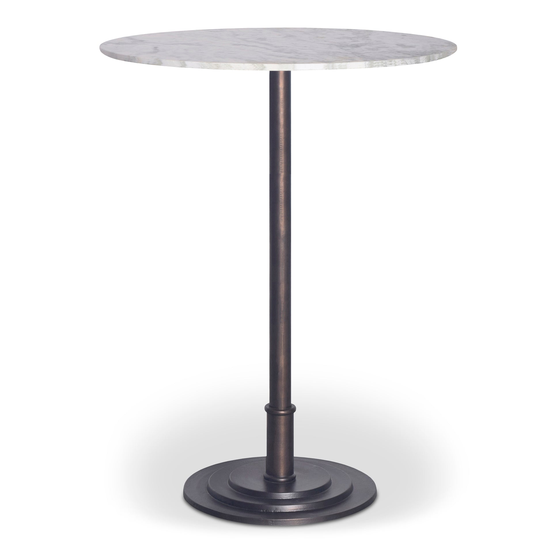 Myric Bar Table, Round Marble Top with Cast Aluminum Base, Three-Layer Design, White Marble