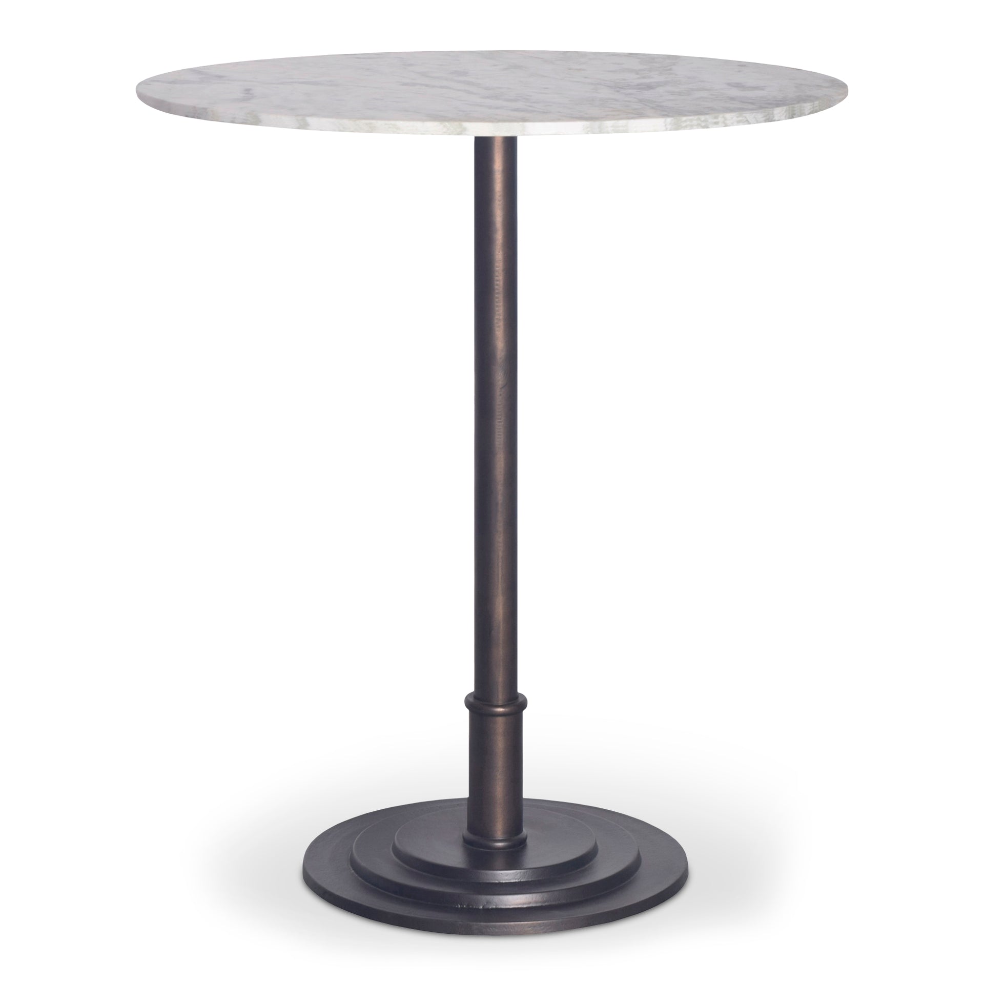 Myric Counter Table, Round Marble Top with Cast Aluminum Base, Three-Layer Design, White Marble