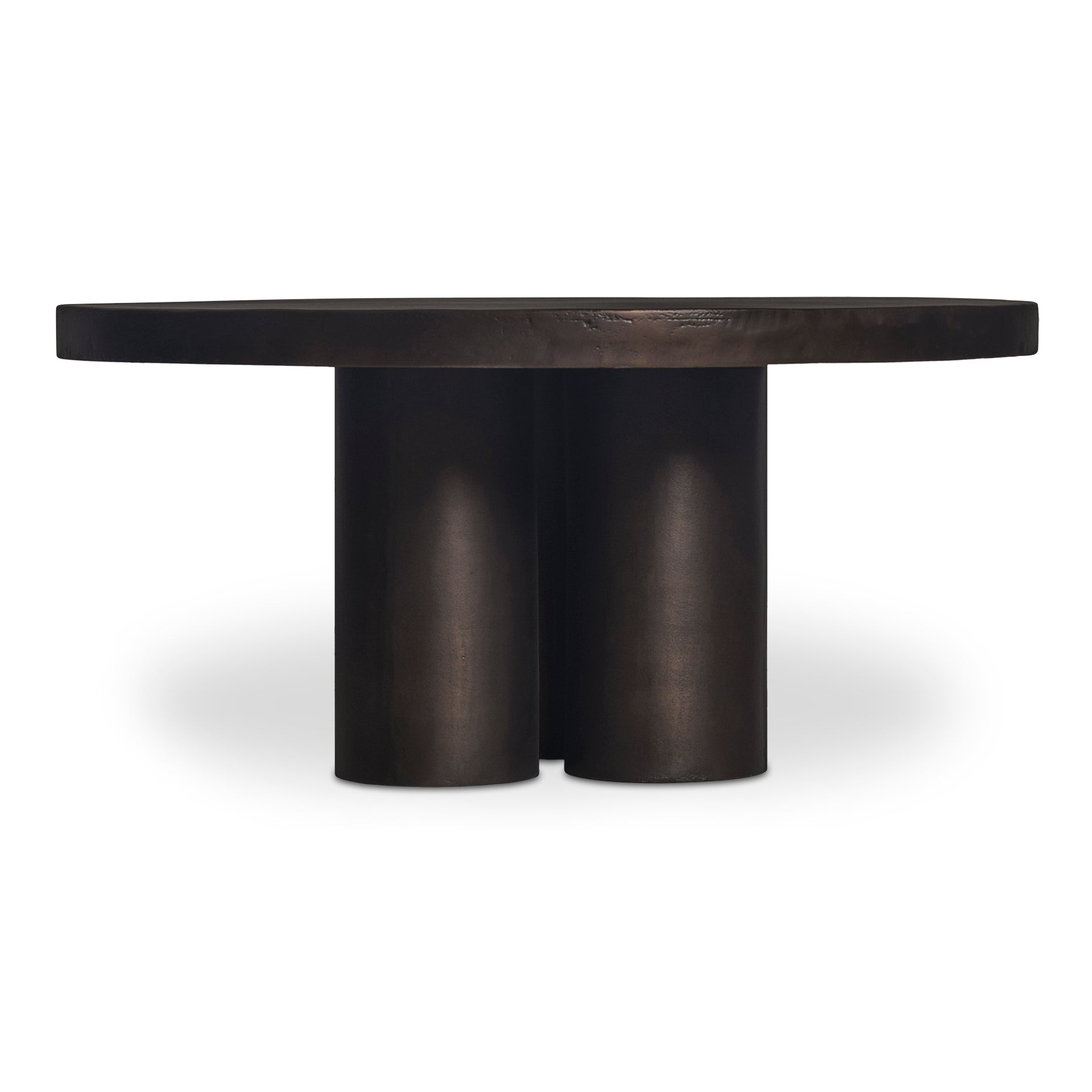Renric Coffee Table, Round Top with Cylindrical Grooved Legs, Cast Aluminum, Blackened Bronze