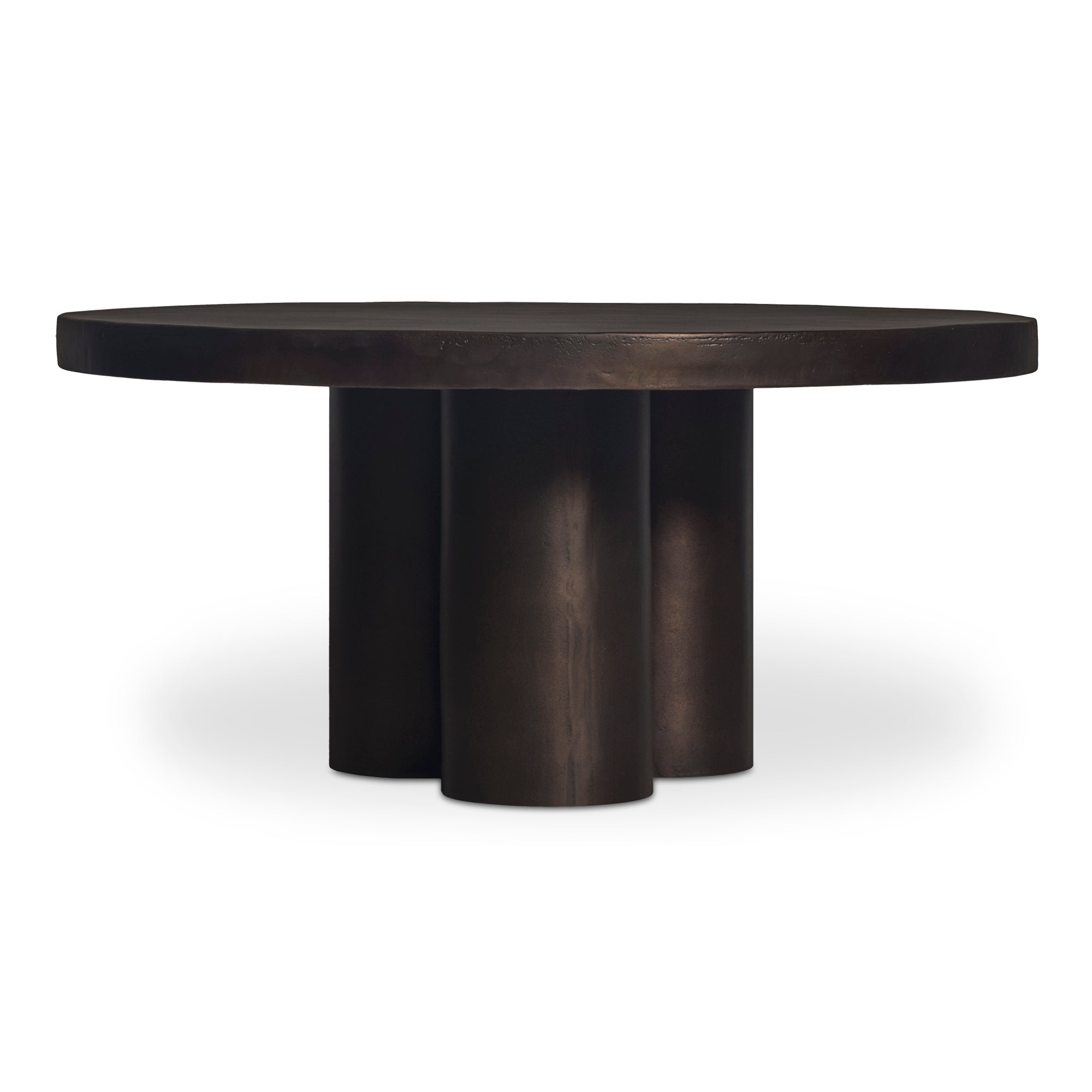 Renric Coffee Table, Round Top with Cylindrical Grooved Legs, Cast Alu