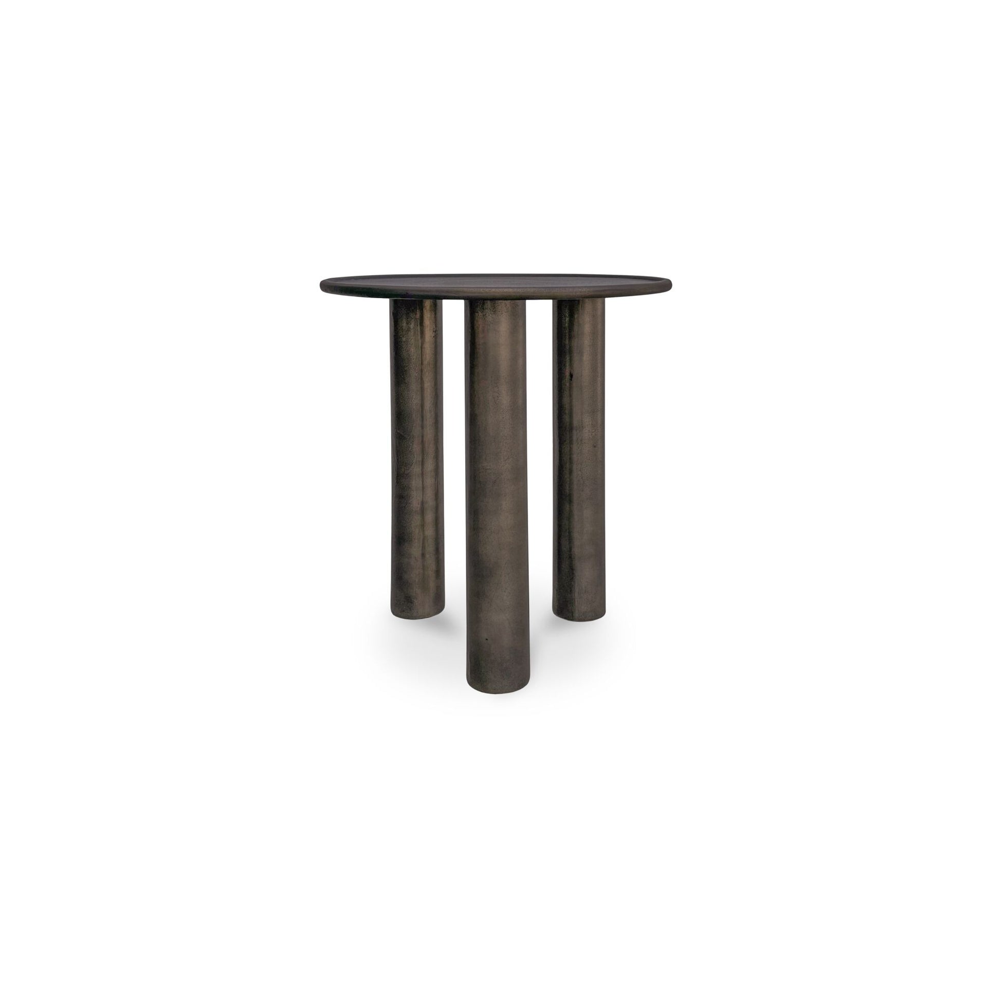 Jossan Outdoor Side Table, Round Top, Cast Aluminum with Blackened Bronze Finish, Deep Bronze