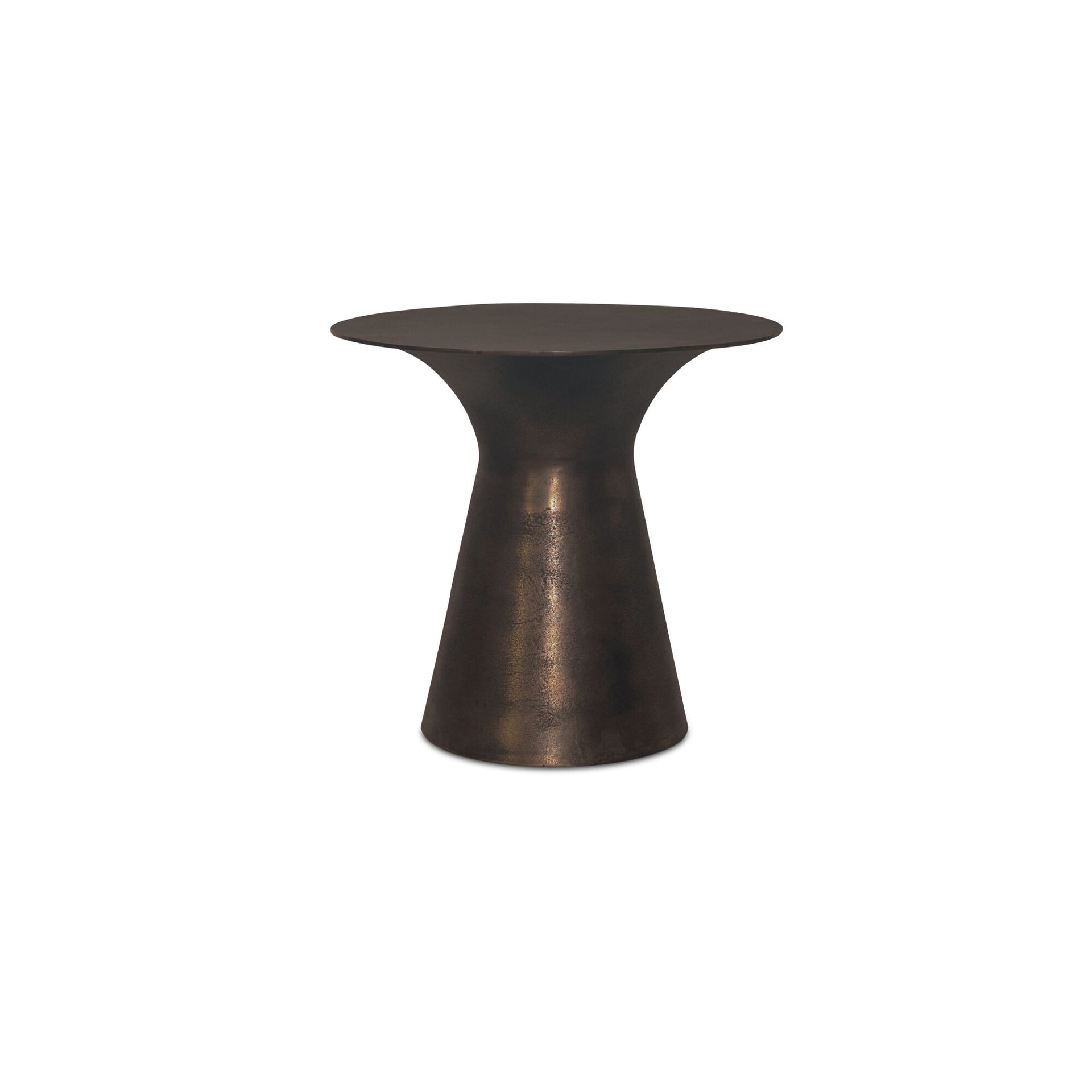 Cecilia Accent Table, Round, Cast Aluminum, Blackened Bronze, Sculptural Curved Form, Deep Bronze
