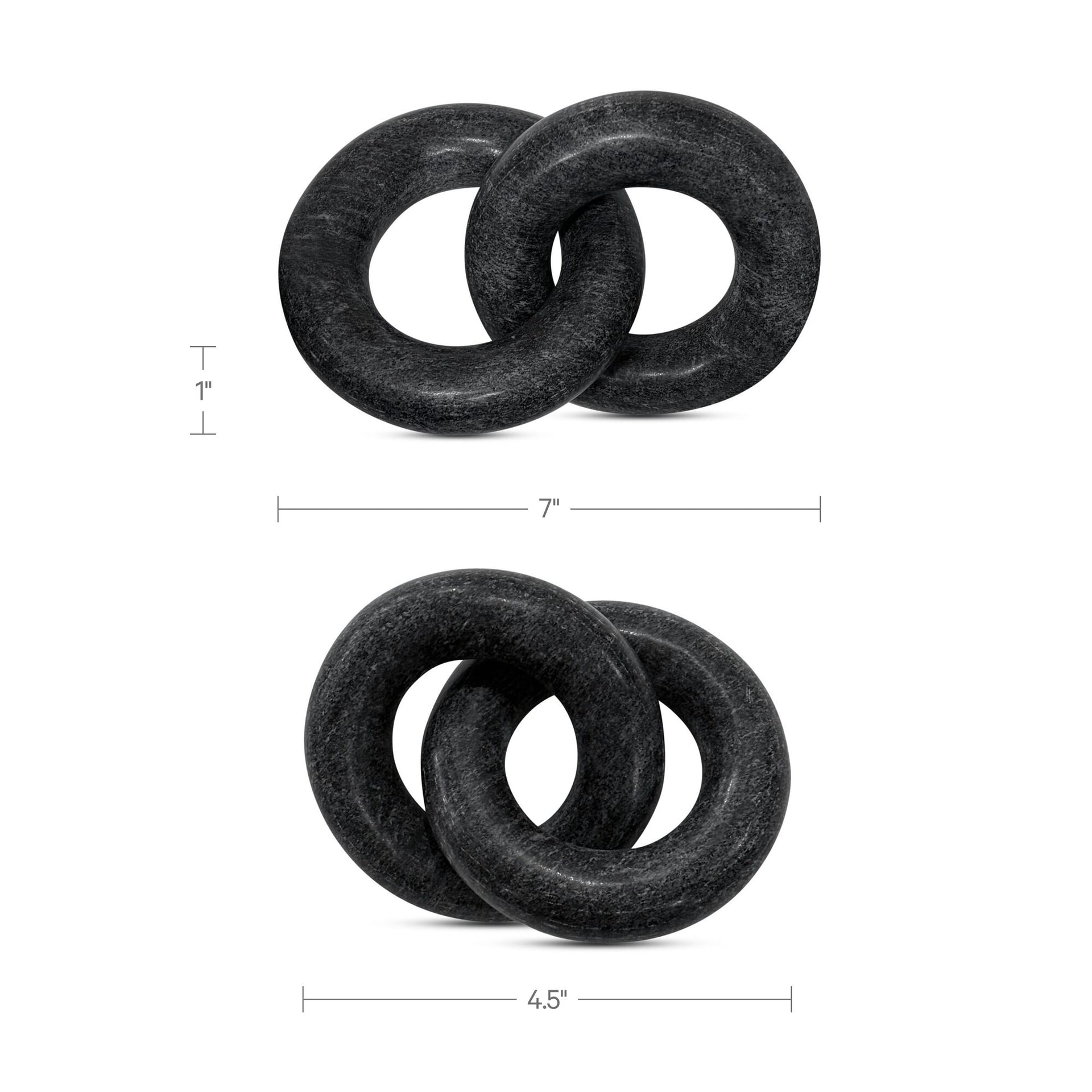 Tindall Tabletop Accent, Rajasthani Black Marble, Interlocking Ring Sculpture, Polished Finish, Black Marble