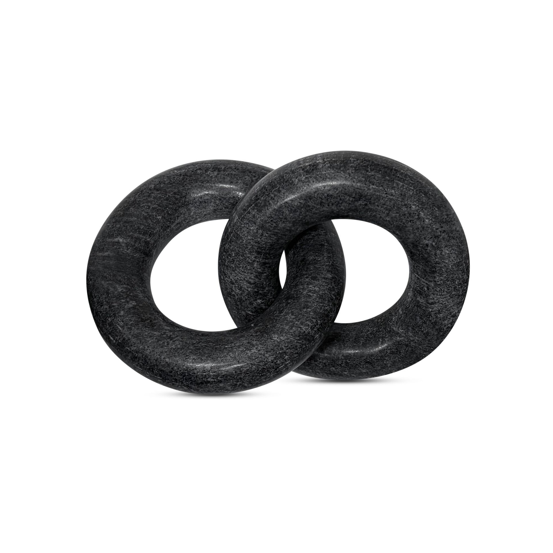 Tindall Tabletop Accent, Rajasthani Black Marble, Interlocking Ring Sculpture, Polished Finish, Black Marble