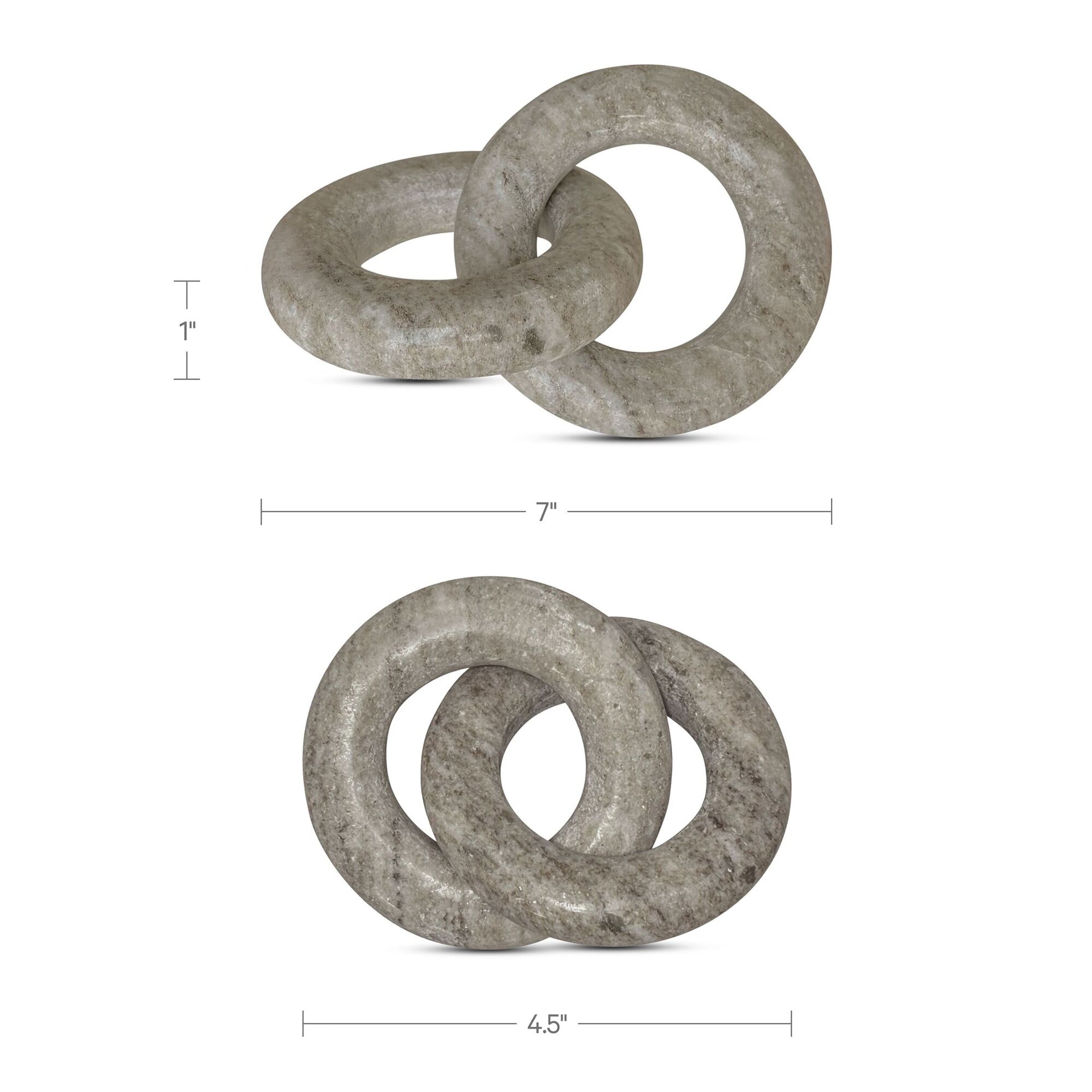 Tindall Tabletop Accent, Morchana Brown Marble, Interlocking Ring Sculpture, Polished Finish, Beige Marble