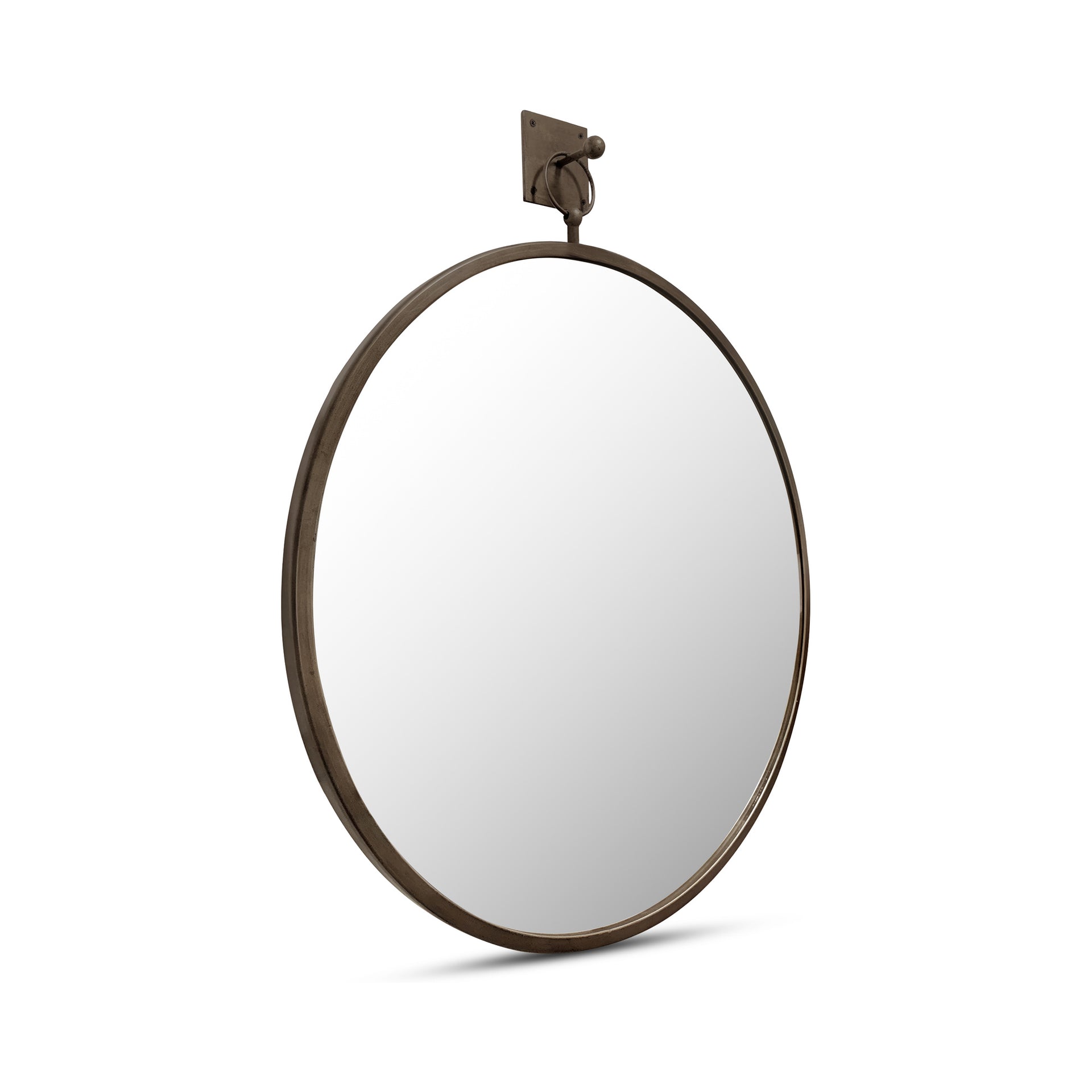 Hadleigh Mirror, Round, Iron Frame, MDF Back Panel, Heritage Transitional Profile, Aged Brass