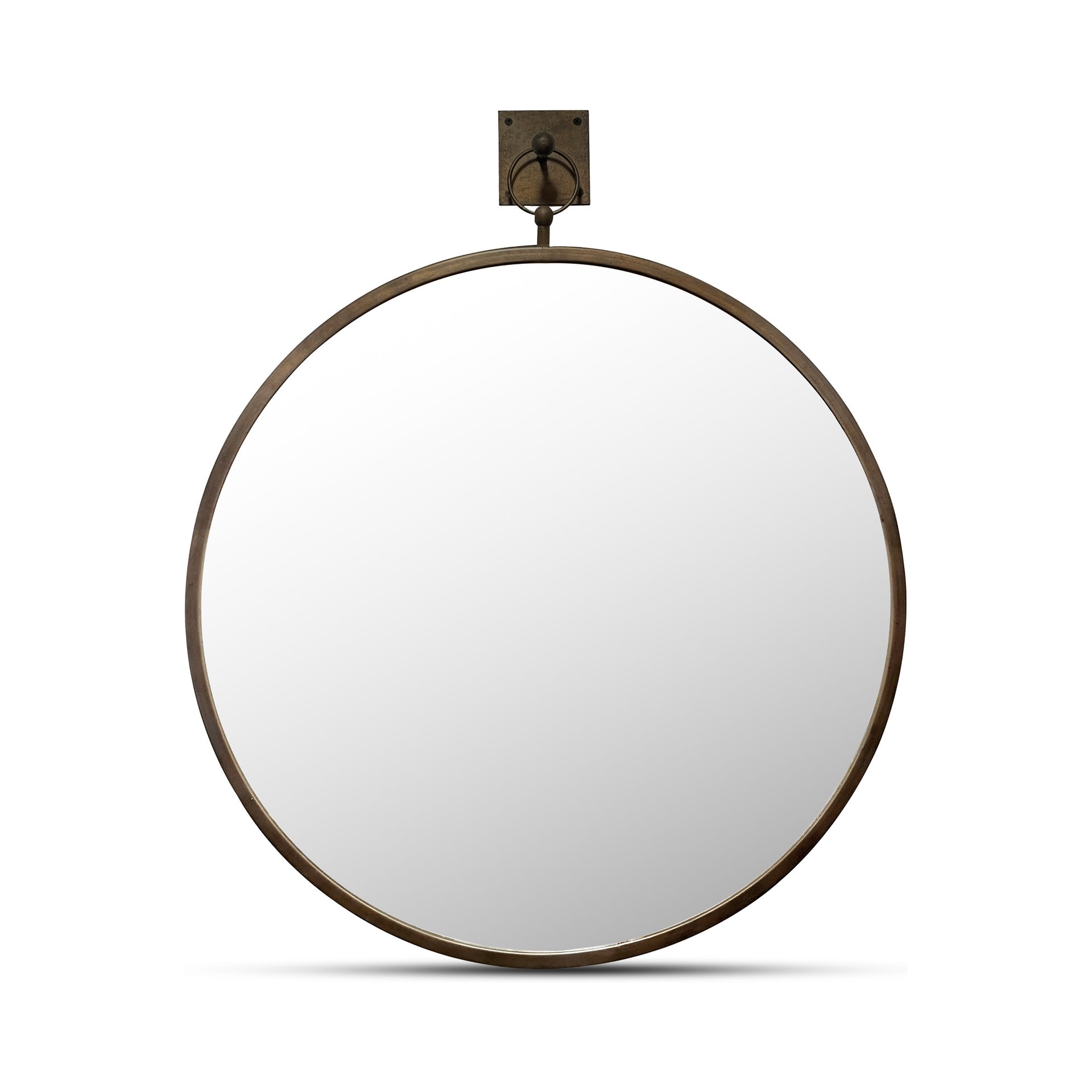 Hadleigh Mirror, Round, Iron Frame, MDF Back Panel, Heritage Transitional Profile, Aged Brass