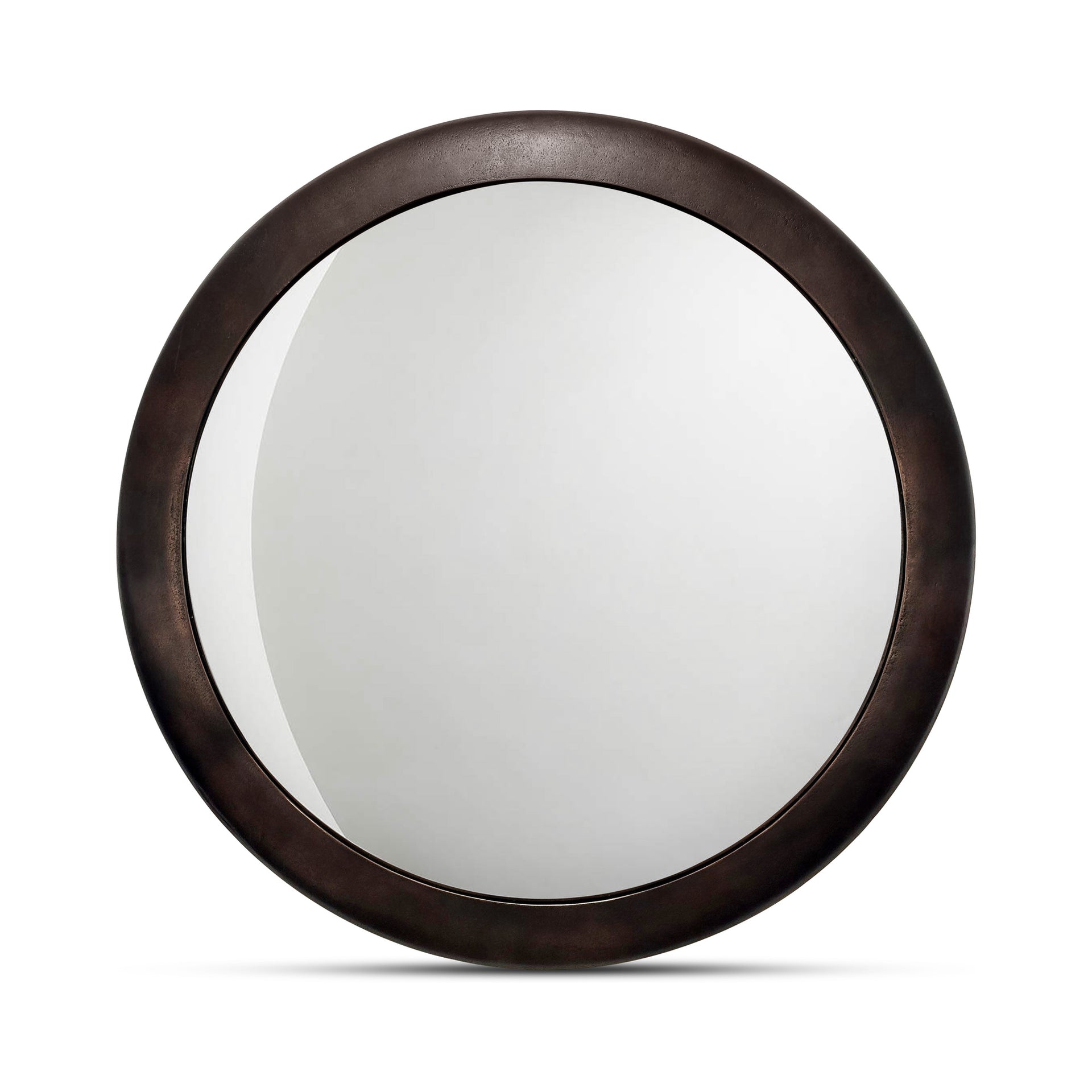 Harbor Mirror, Aluminum Frame, Convex Profile, MDF Back Panel, Modernist Mixed-Material Build, Blackened Bronze