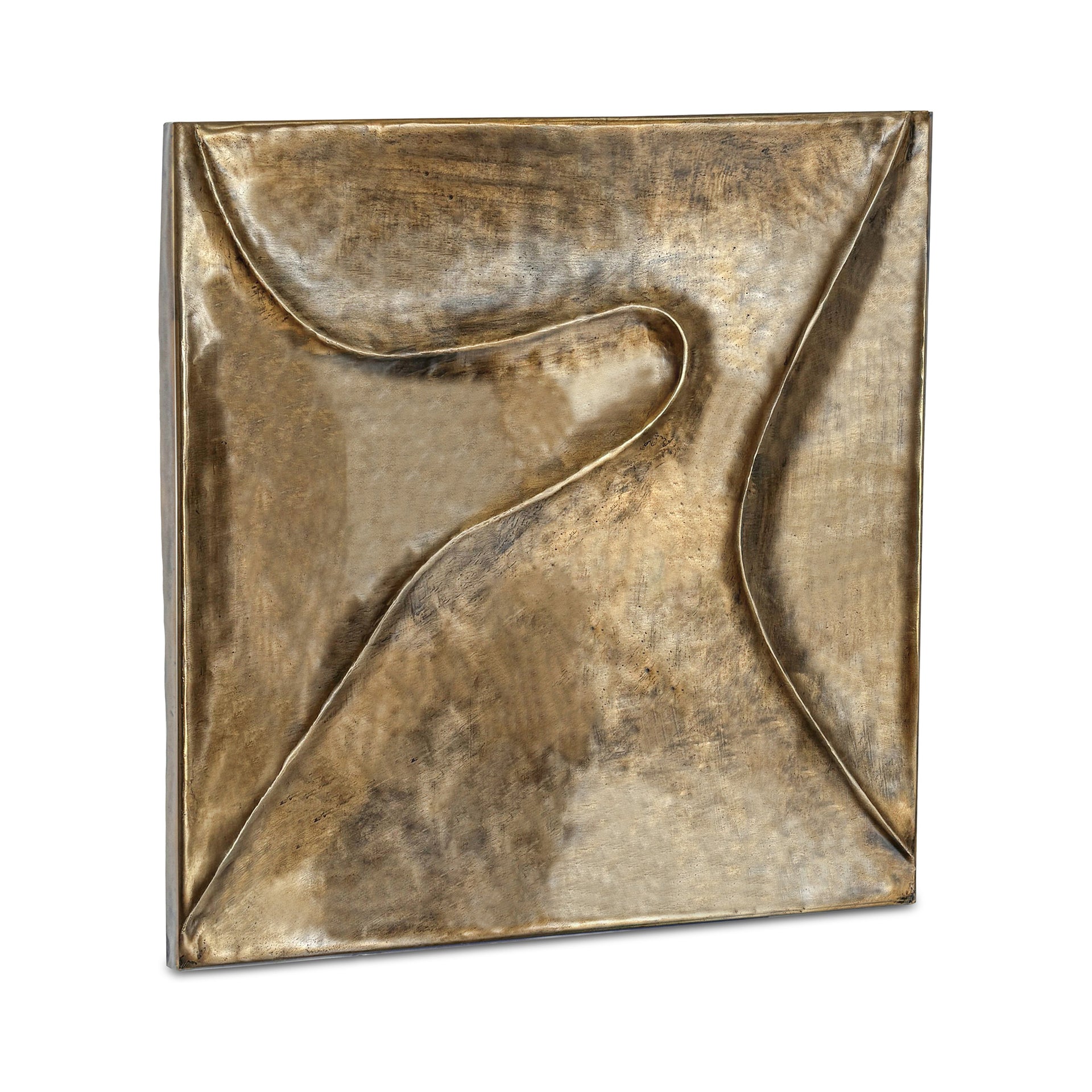 Eloisa Wall Sculpture, Iron, Rippled Folds, Evolving Patina Finish, Aged Brass
