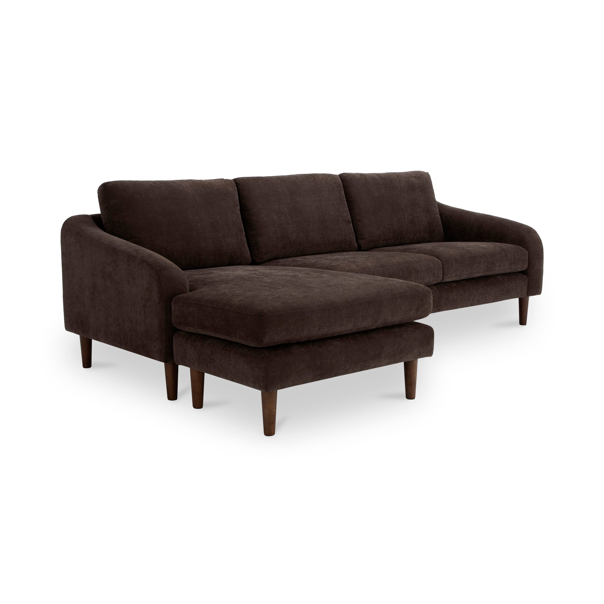 Drew, Sectional with Reversible Chaise Ottoman, Recycled Polyester Upholstery, Rubberwood Legs, Dark Brown, 3 Seater