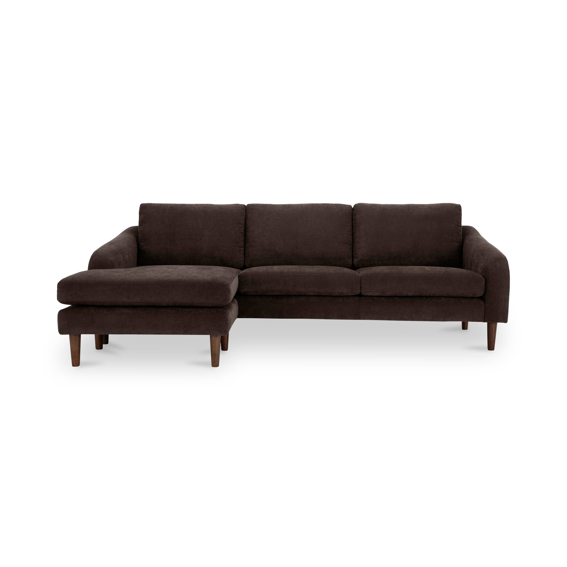 Drew, Sectional with Reversible Chaise Ottoman, Recycled Polyester Upholstery, Rubberwood Legs, Dark Brown, 3 Seater