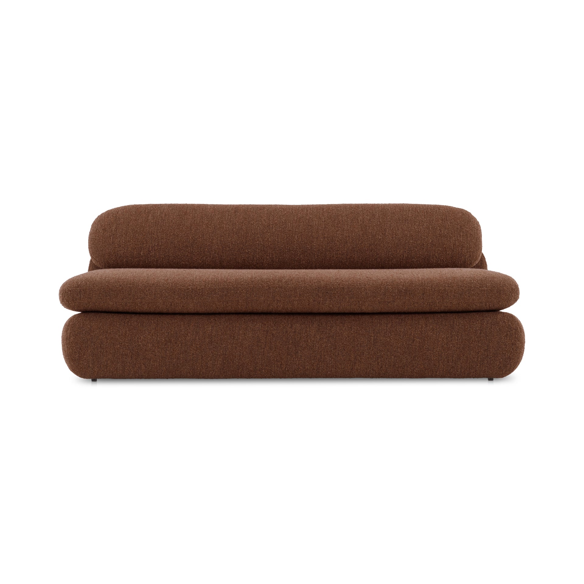 Cyprian Sofa, 2 Seater, Bouclé Upholstery, Cushion Back, Curved Form, Toffee