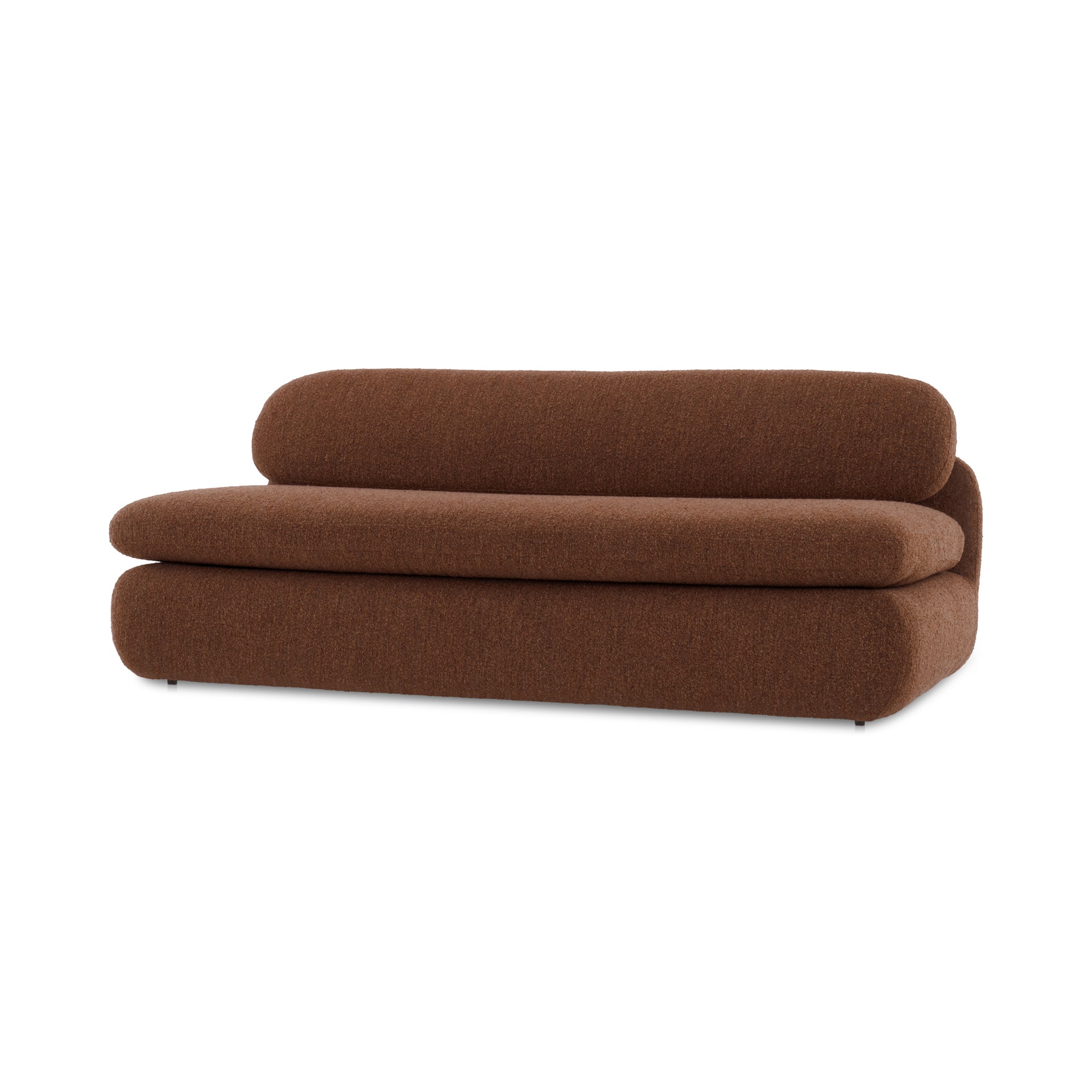 Cyprian Sofa, 2 Seater, Bouclé Upholstery, Cushion Back, Curved Form, Toffee