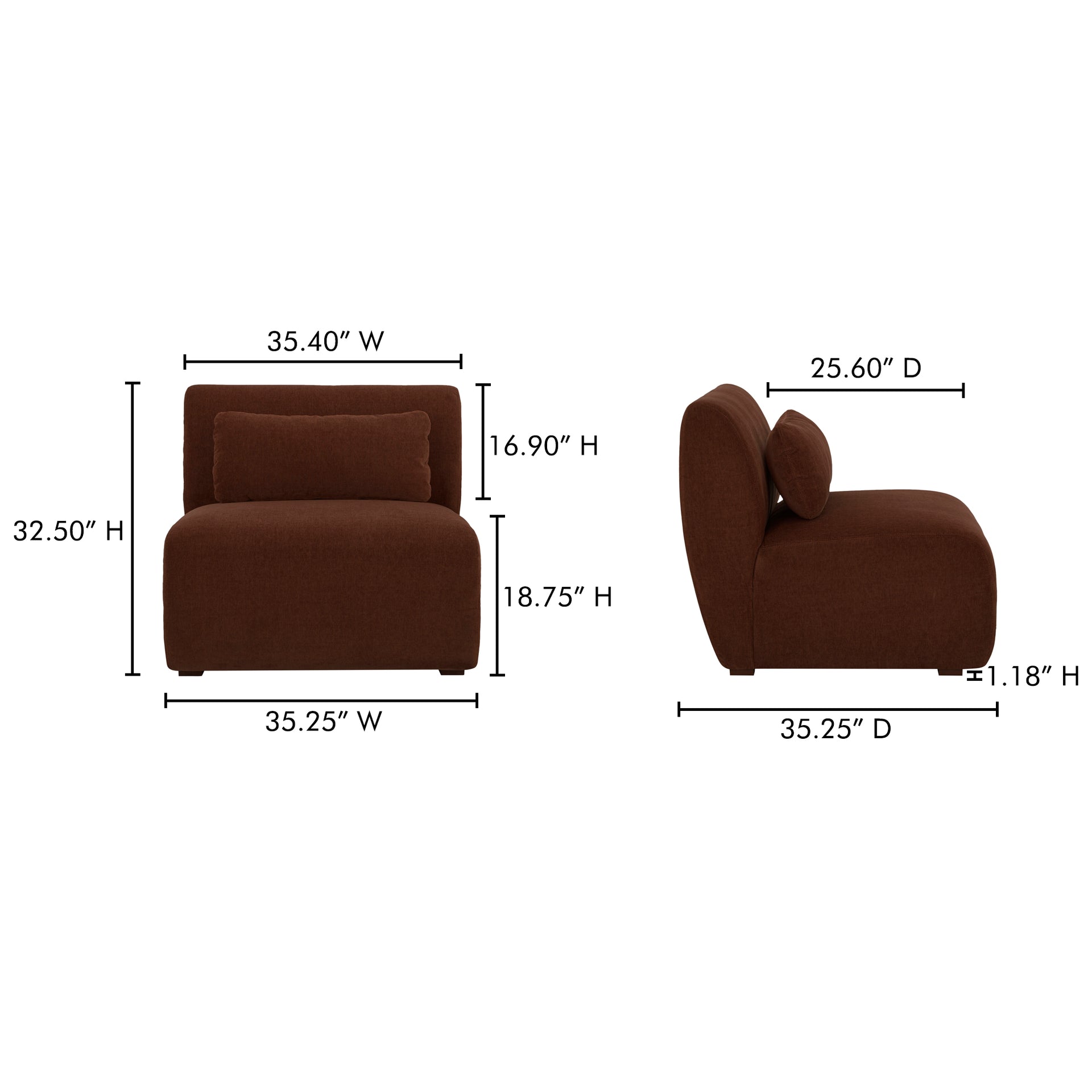 Emery Slipper Chair, Single-Seater, Contemporary Design, Chestnut Brown Upholstery