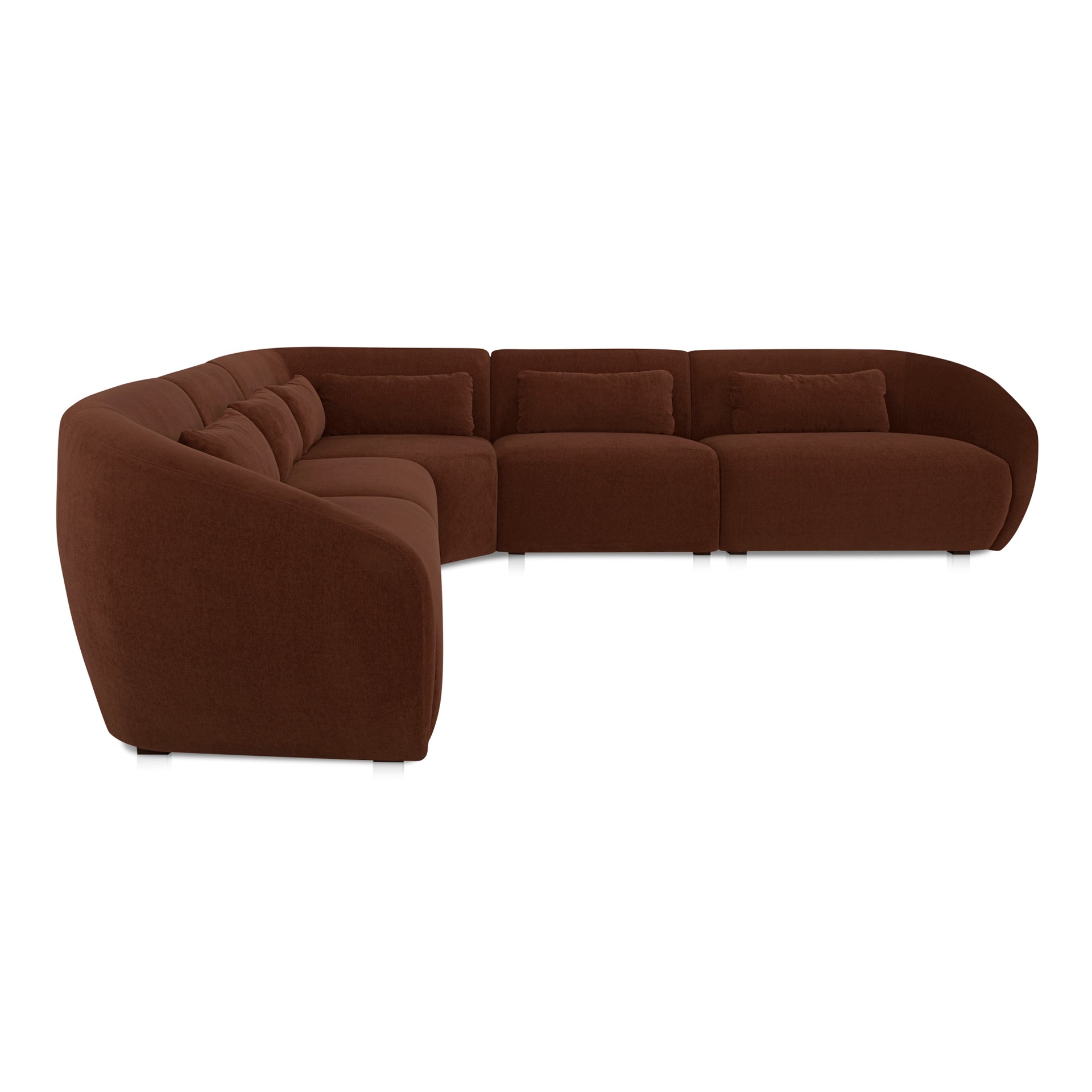 Emery Classic L Modular Sectional, 5-Seater, Contemporary Design, Chestnut Brown Upholstery