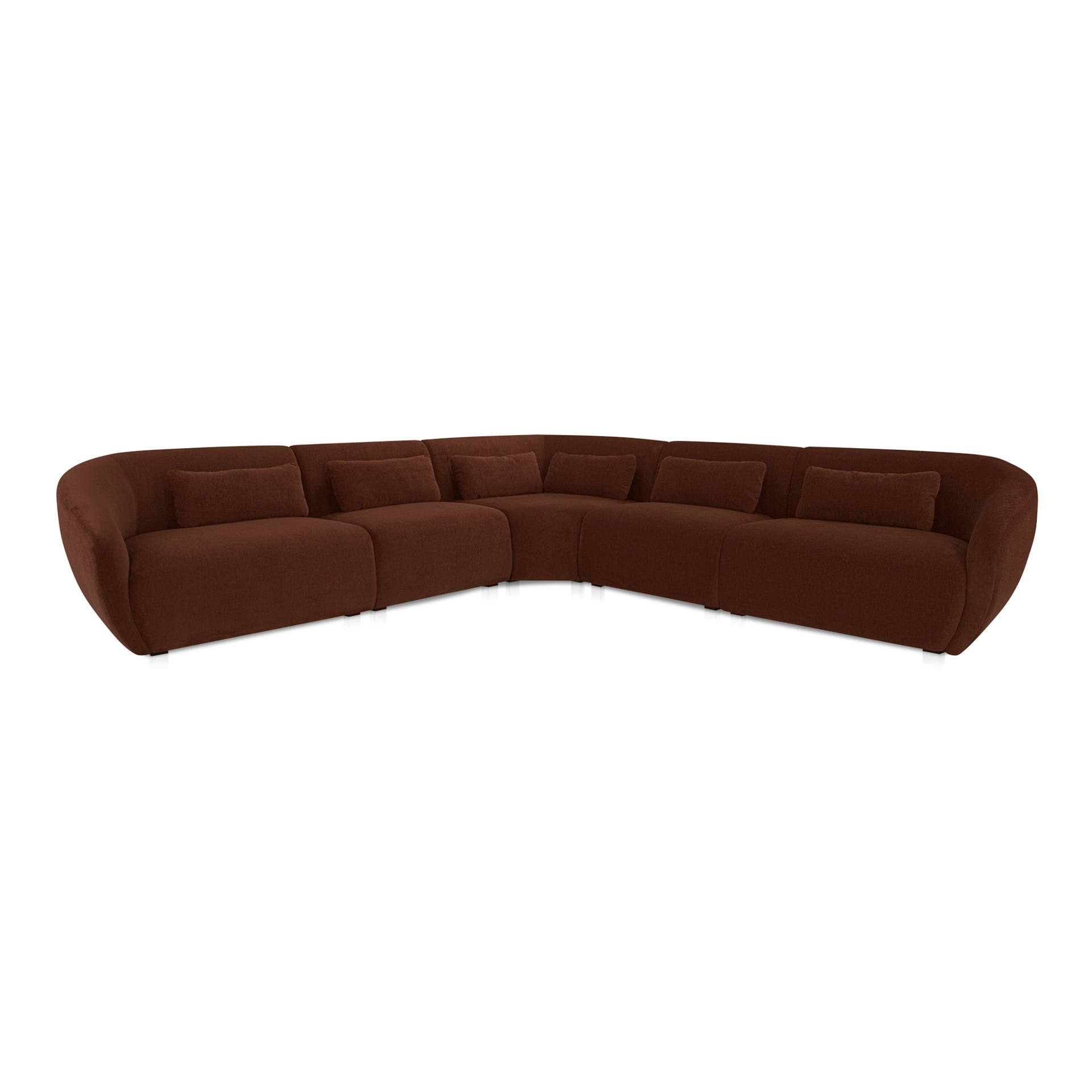 Emery Classic L Modular Sectional, 5-Seater, Contemporary Design, Chestnut Brown Upholstery