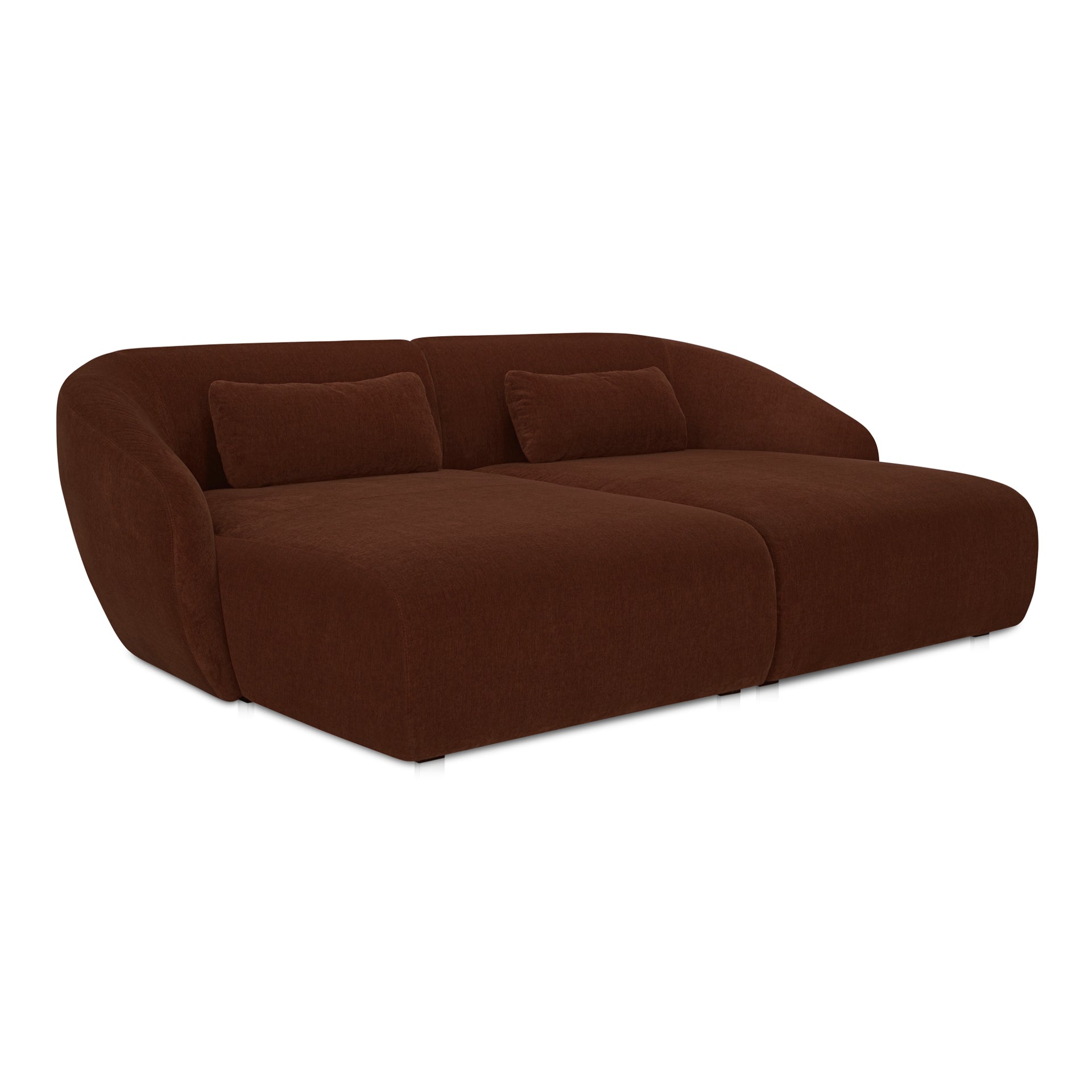 Emery Double Chaise Modular Sectional, 6-Seater, Contemporary Design, Chestnut Brown Upholstery