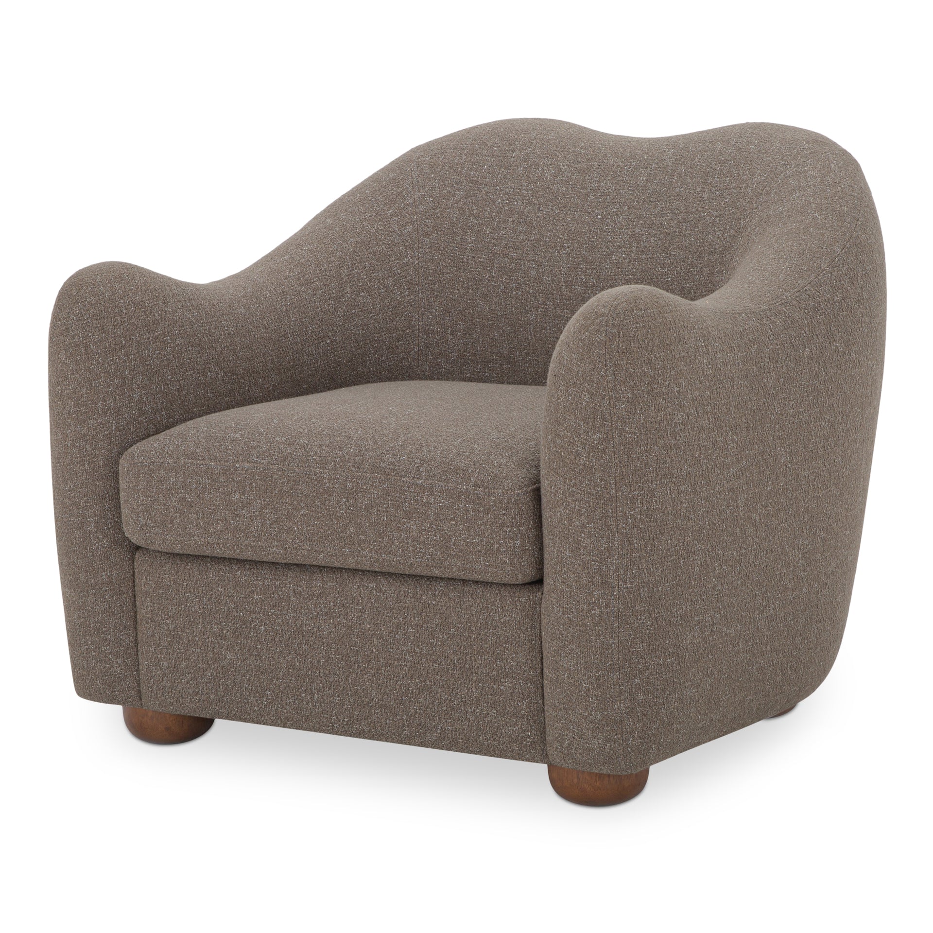 Soraya Accent Chair, Vintage-Inspired Sloped Arm Design, Removable Seat Cushion, Warm Brown Rubberwood Legs, Flecked Brown Polyester Upholstery