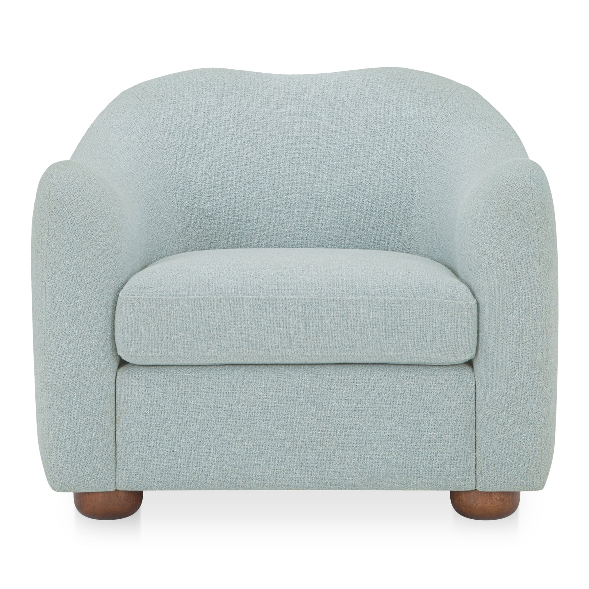 Soraya Accent Chair, Vintage-Inspired Sloped Arm Design, Removable Seat Cushion, Warm Brown Rubberwood Legs, Flecked Light Blue Polyester Upholstery