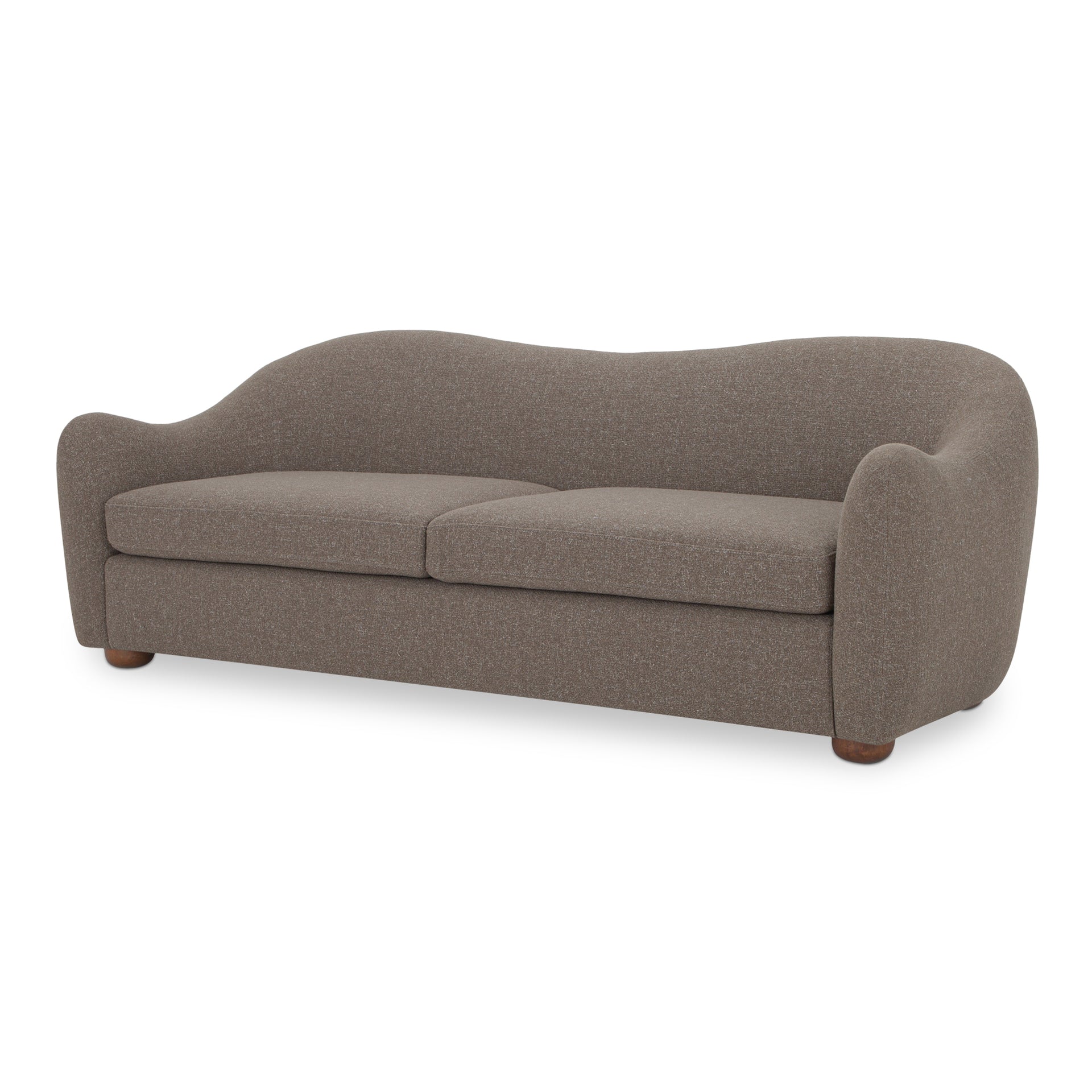 Soraya Sofa, 3-Seater, Vintage-Inspired Sloped Arm Design, Removable Seat Cushion, Warm Brown Rubberwood Legs, Flecked Brown Polyester Upholstery