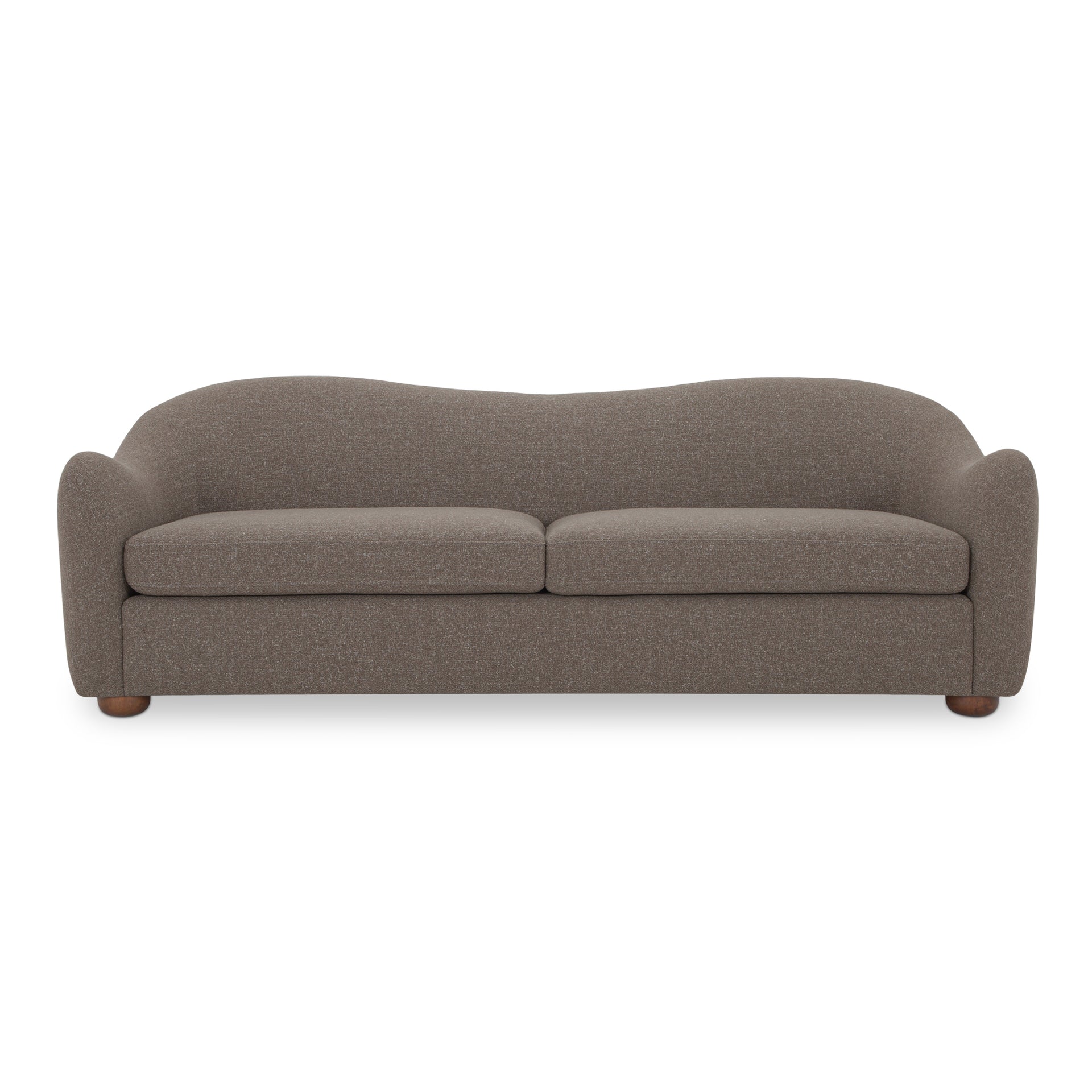 Soraya Sofa, 3-Seater, Vintage-Inspired Sloped Arm Design, Removable Seat Cushion, Warm Brown Rubberwood Legs, Flecked Brown Polyester Upholstery