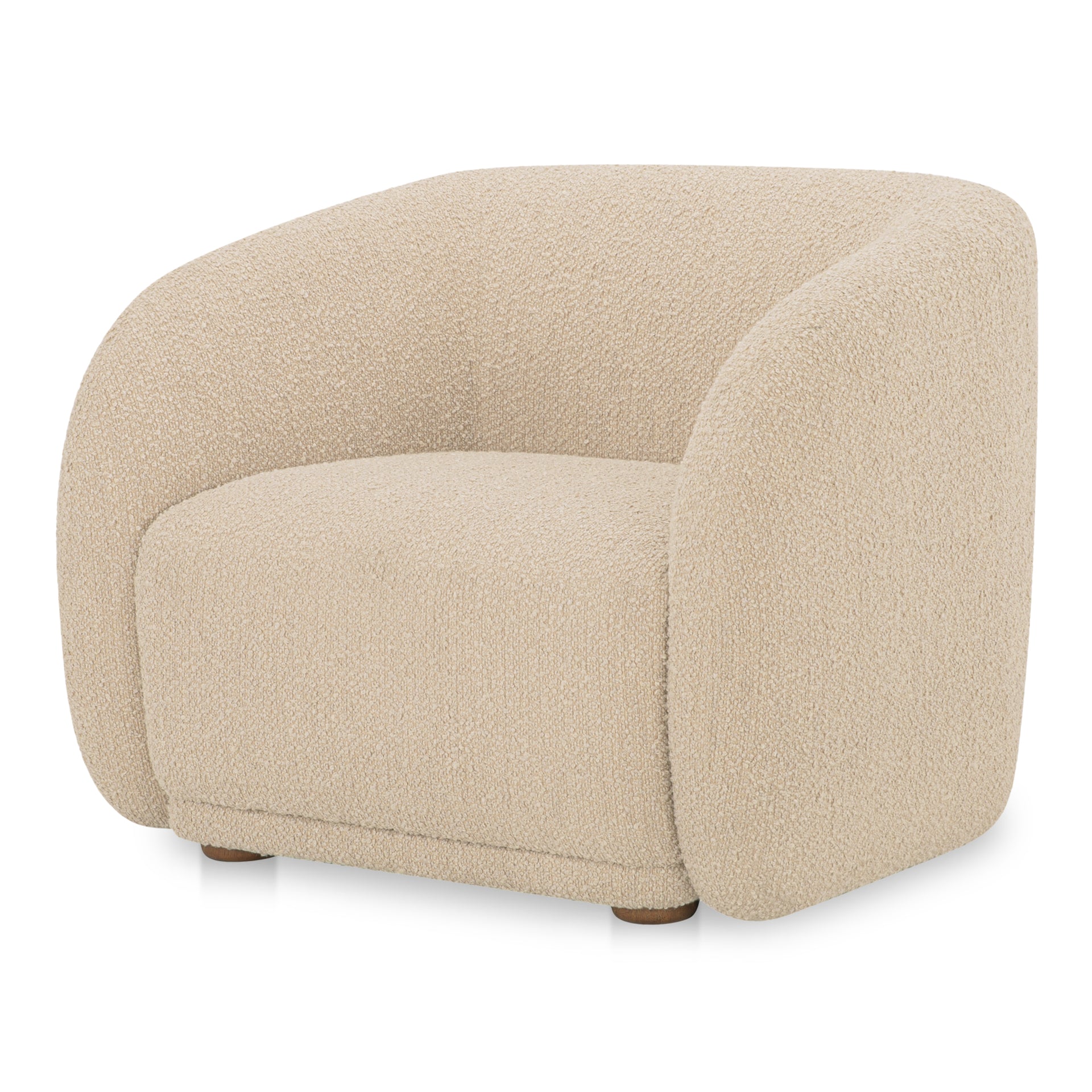 Eowyn Accent Chair, Vintage-Inspired Bouclé Upholstery, Solid Rubberwood Legs, Plush Curved Back, Beige