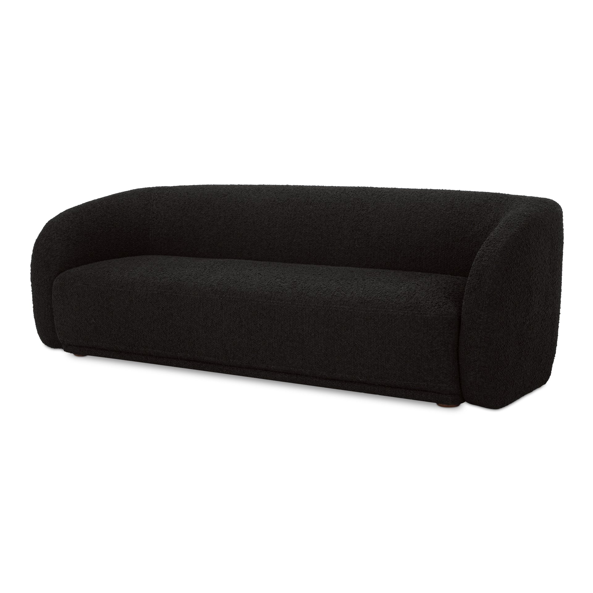 Eowyn Sofa, 3-Seater, Vintage-Inspired Bouclé Upholstery, Sculptural Curved Back, Solid Rubberwood Legs, Black