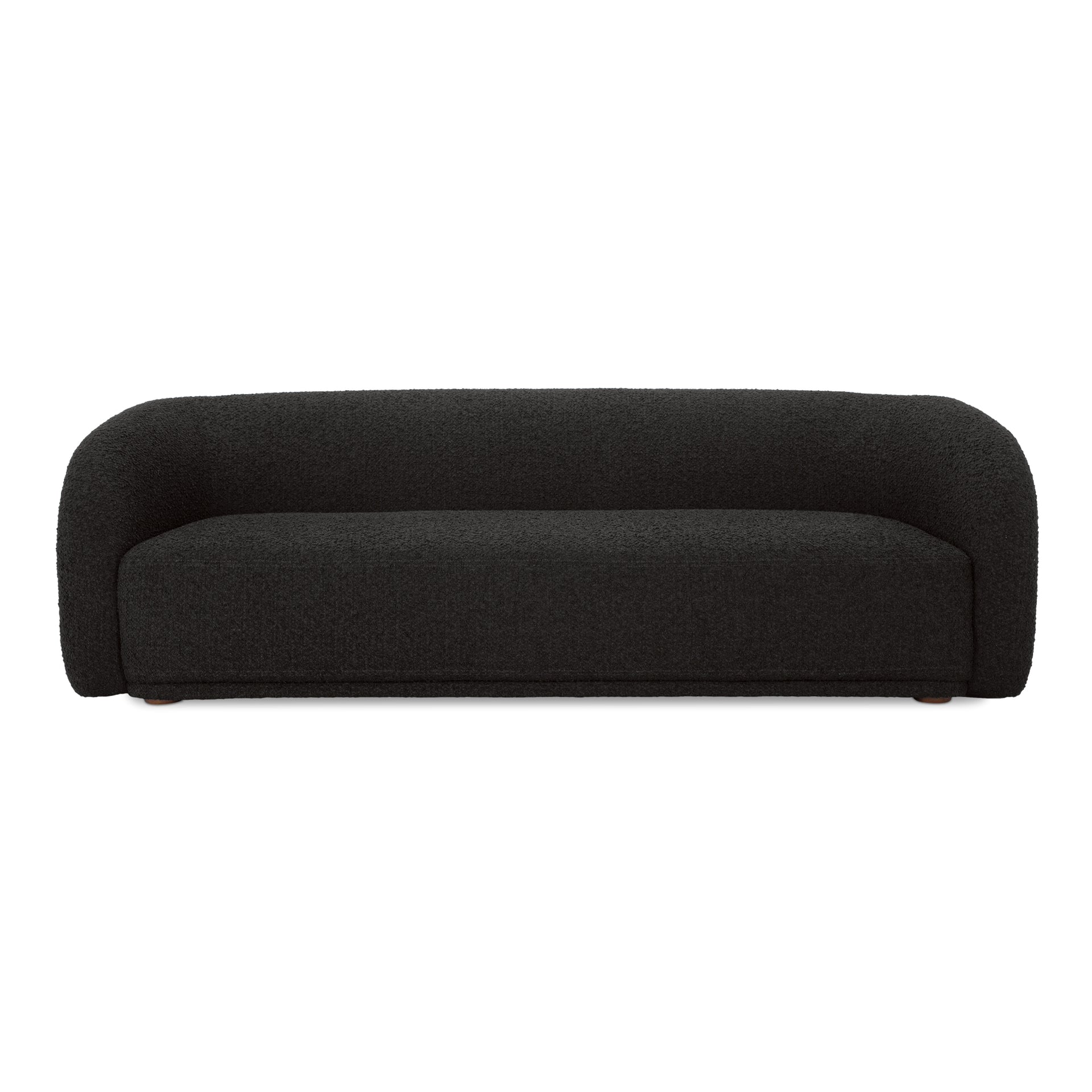 Eowyn Sofa, 3-Seater, Vintage-Inspired Bouclé Upholstery, Sculptural Curved Back, Solid Rubberwood Legs, Black