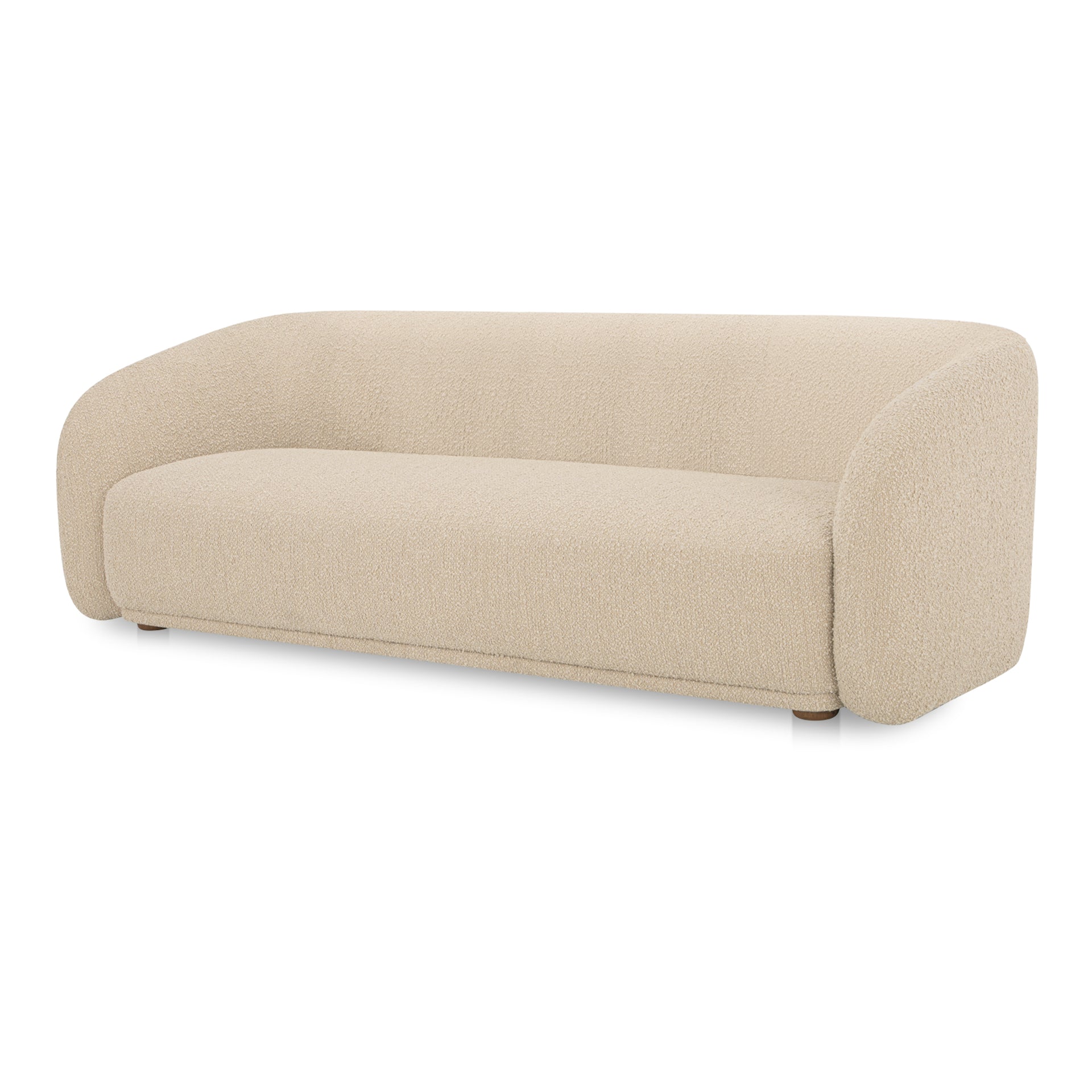 Eowyn Sofa, 3-Seater, Vintage-Inspired Bouclé Upholstery, Sculptural Curved Back, Solid Rubberwood Legs, Biege