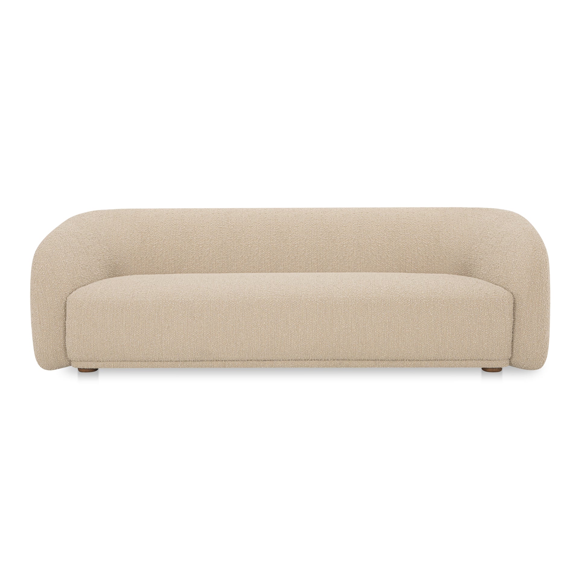 Eowyn Sofa, 3-Seater, Vintage-Inspired Bouclé Upholstery, Sculptural Curved Back, Solid Rubberwood Legs, Biege