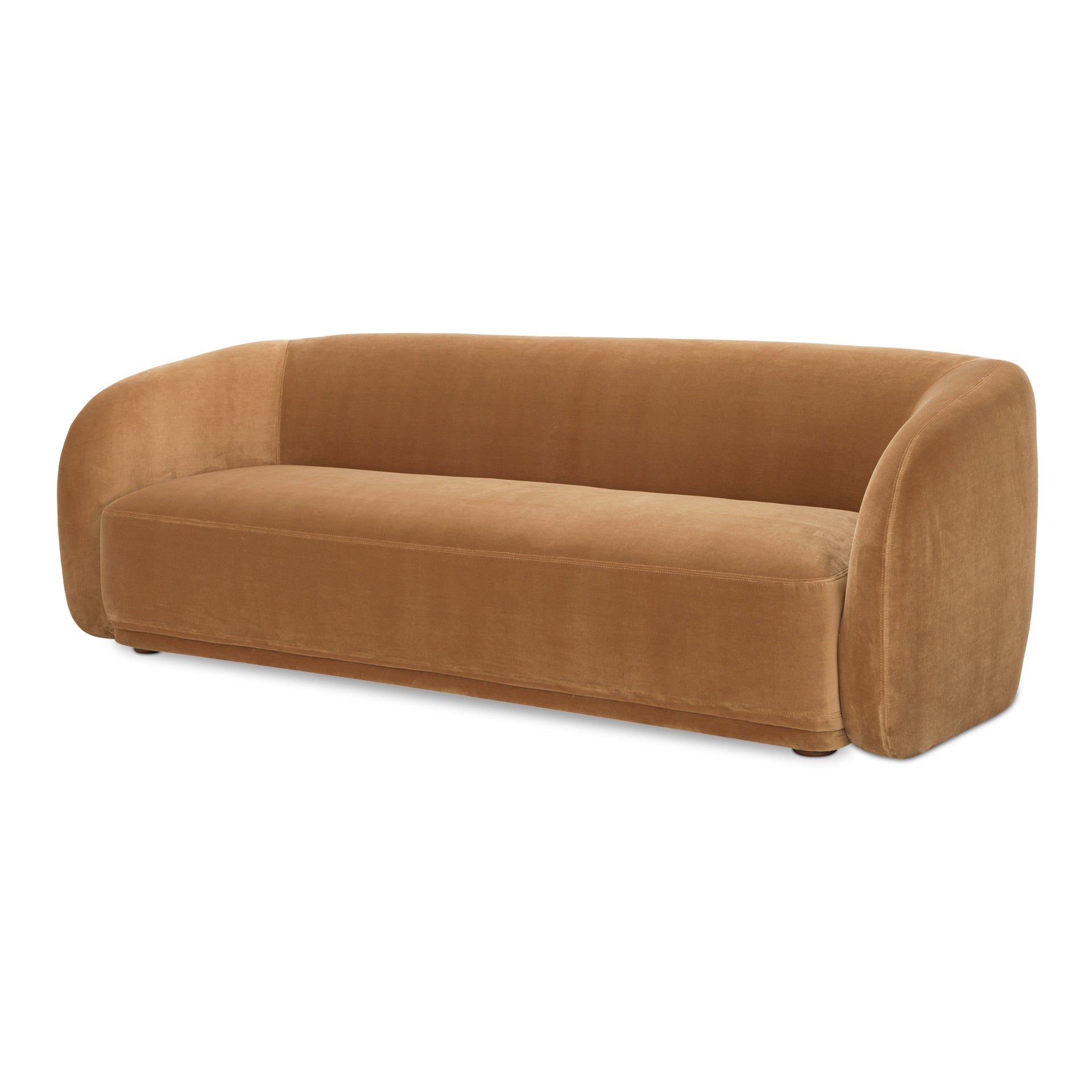 Eowyn Sofa, 3-Seater, Vintage-Inspired Bouclé Upholstery, Sculptural Curved Back, Solid Rubberwood Legs, Tan