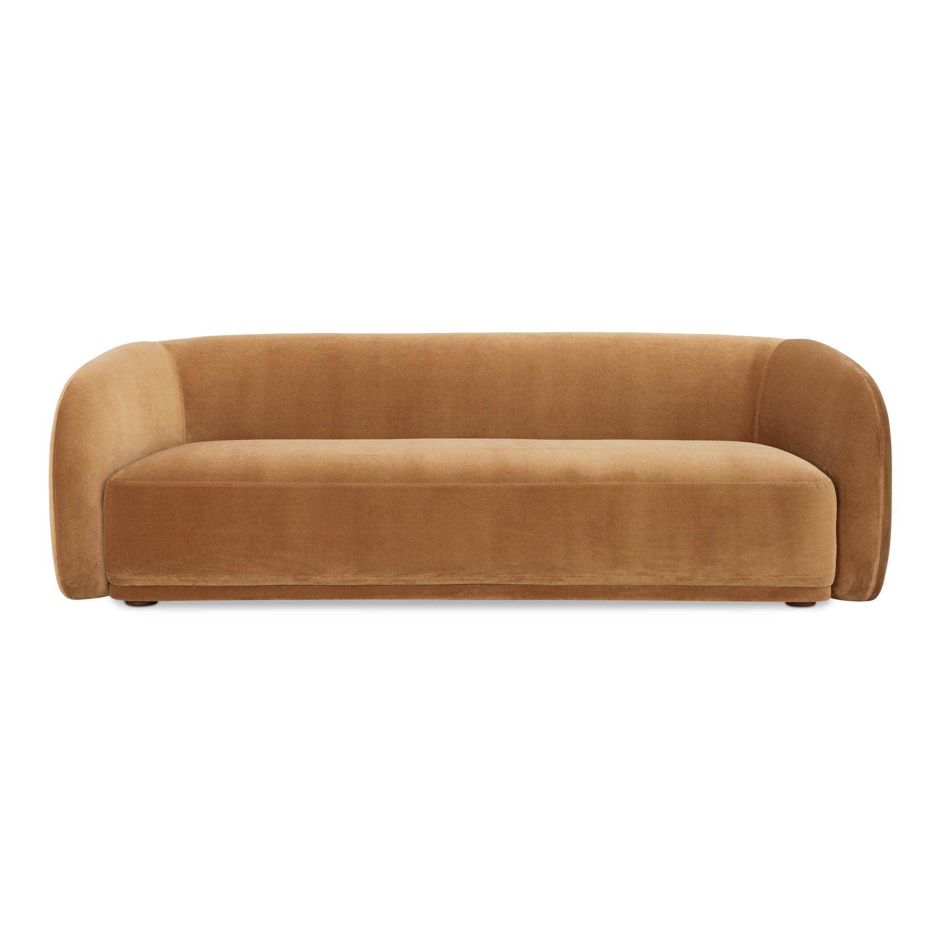Eowyn Sofa, 3-Seater, Vintage-Inspired Bouclé Upholstery, Sculptural Curved Back, Solid Rubberwood Legs, Tan