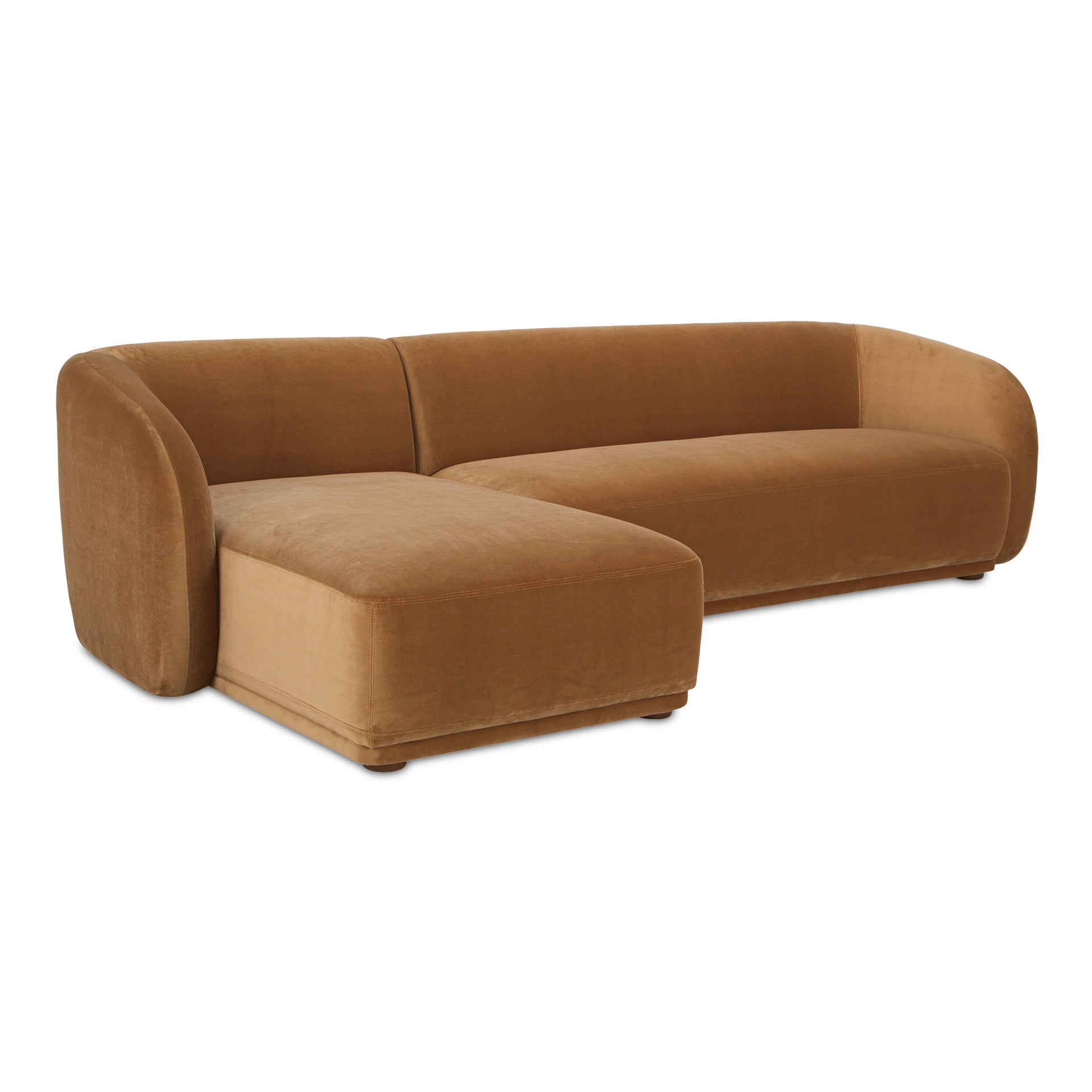 Eowyn Left-Facing Sectional Sofa, 4-Seater, Vintage-Inspire Bouclé Upholstery, Faux Mohair Velvet, Solid Rubberwood Legs, Plush Curved Back, Tan