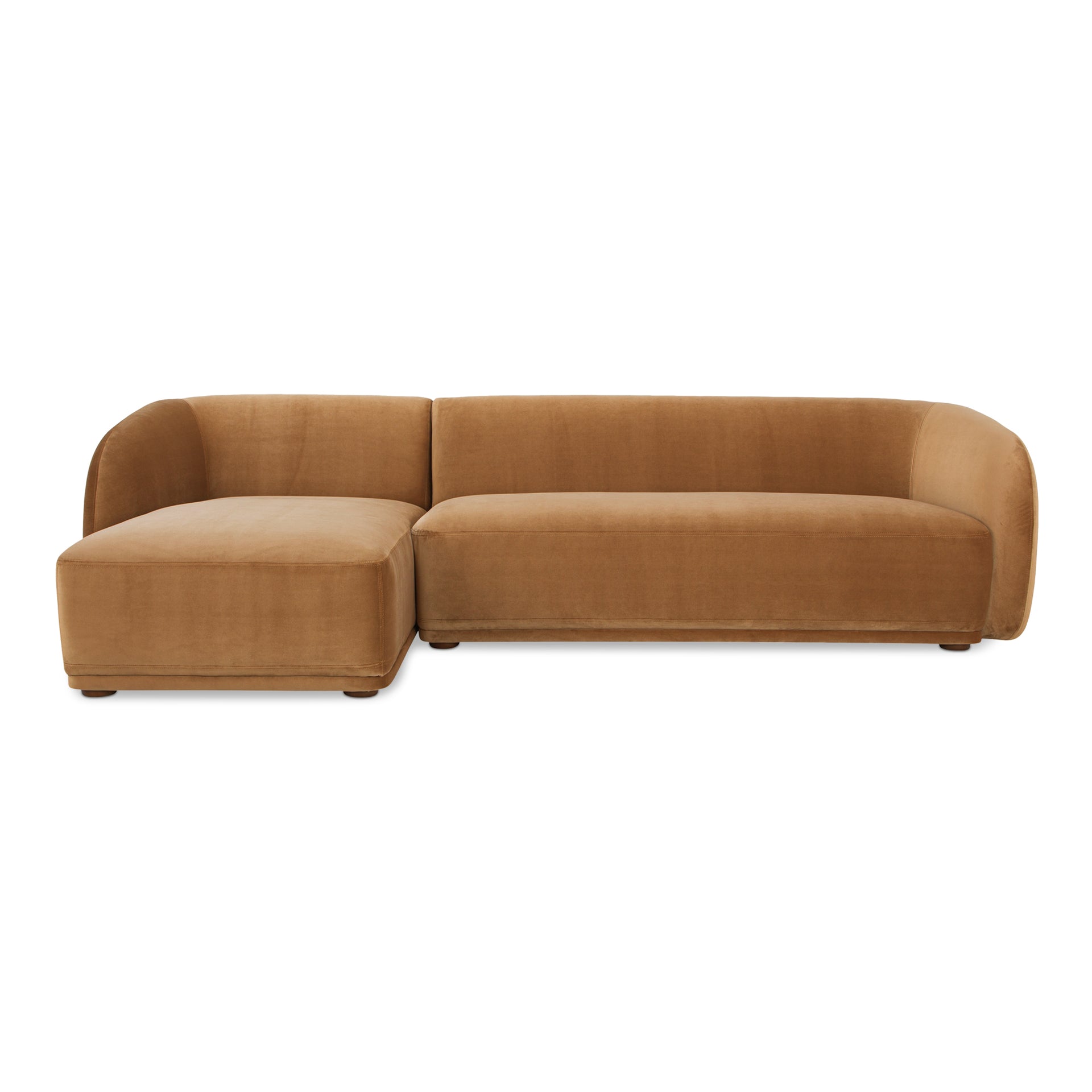 Eowyn Left-Facing Sectional Sofa, 4-Seater, Vintage-Inspire Bouclé Upholstery, Faux Mohair Velvet, Solid Rubberwood Legs, Plush Curved Back, Tan