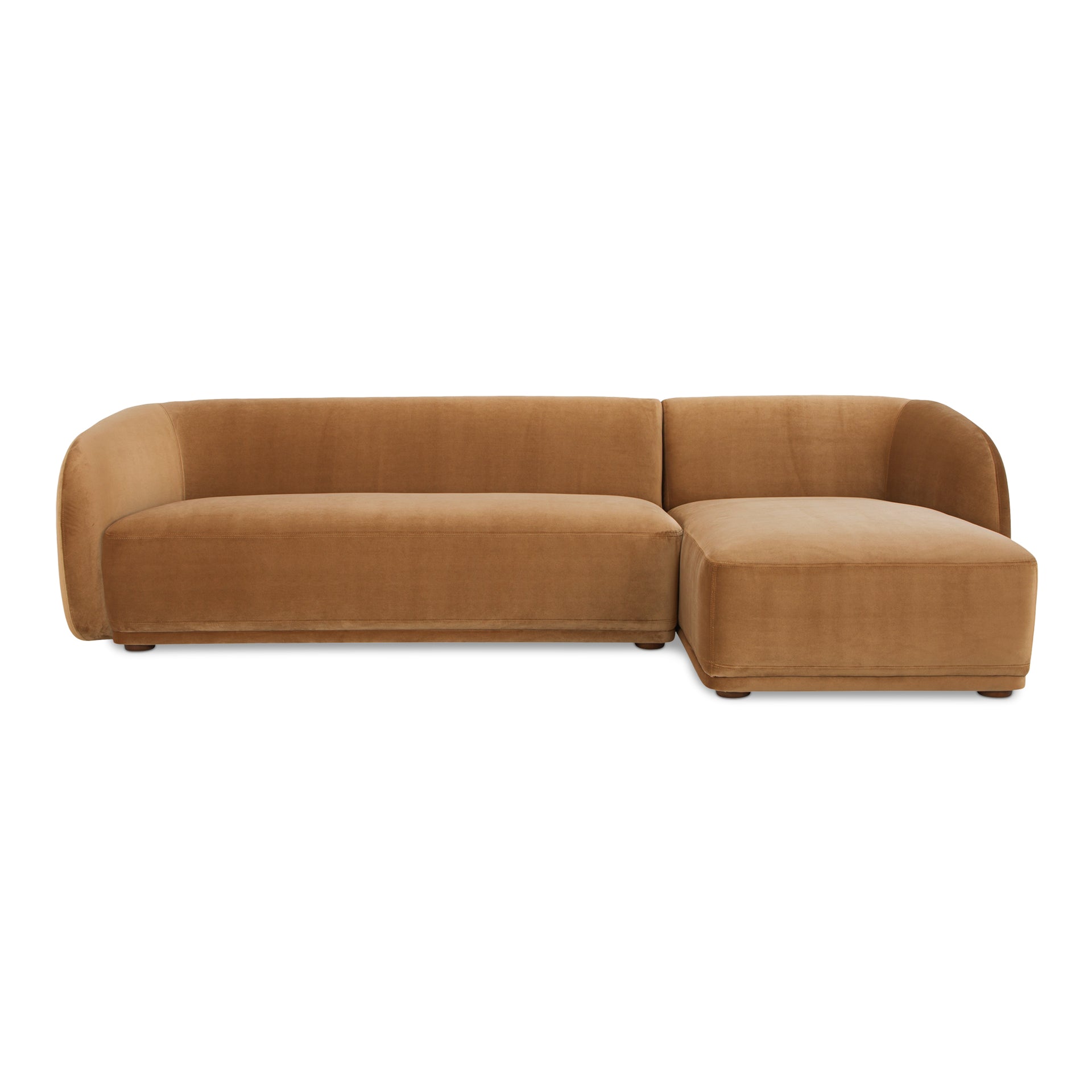 Eowyn Right-Facing Sectional Sofa, 4-Seater, Vintage-Inspire Bouclé Upholstery, Faux Mohair Velvet, Solid Rubberwood Legs, Plush Curved Back, Tan