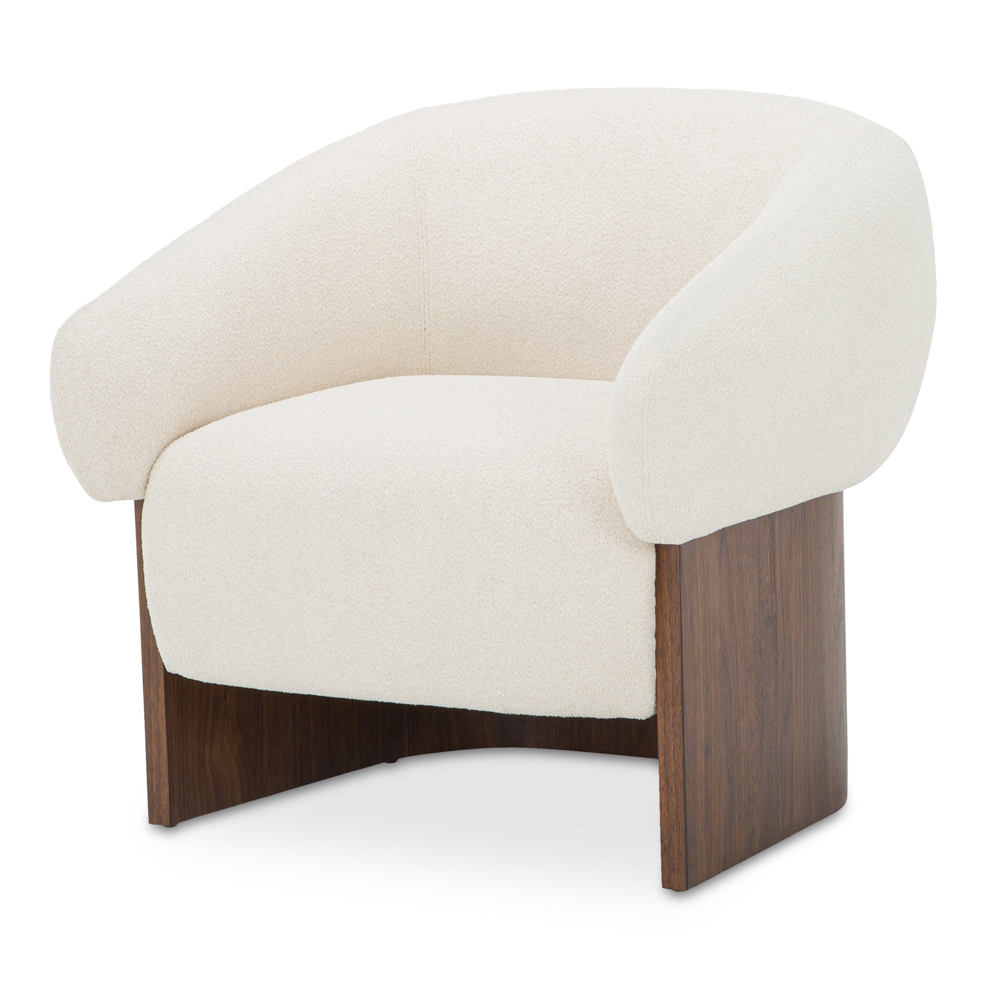 Galadric Accent Chair, Curved Back, Flecked Recycled Bouclé Upholstery, Walnut Veneer Base, Flecked Cream