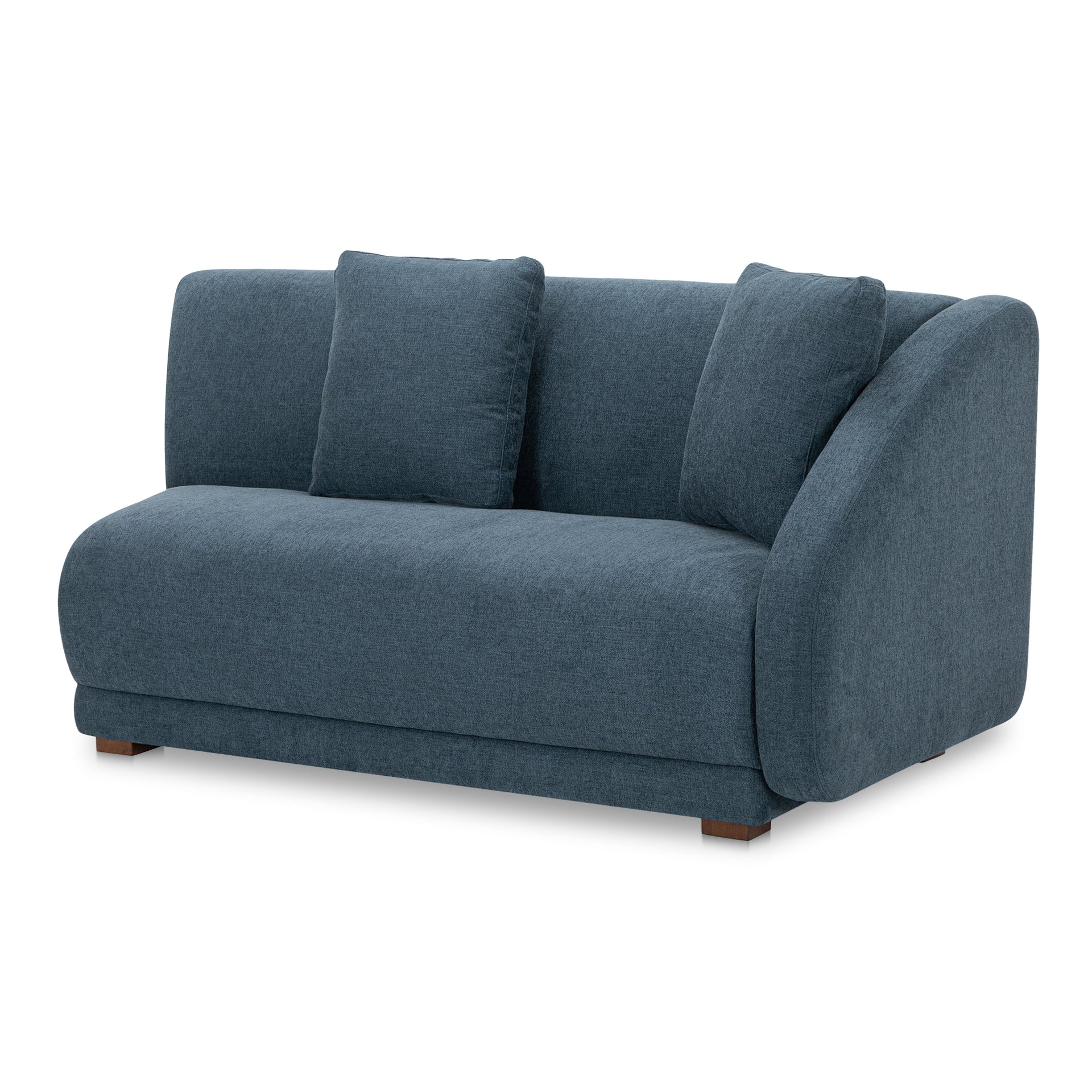 Solace Right Arm Facing Modular Sofa, Contemporary Angled Design, Deep Foam & Fiber Cushioning, Sloped Armrests, Two Toss Cushions, Deep Blue