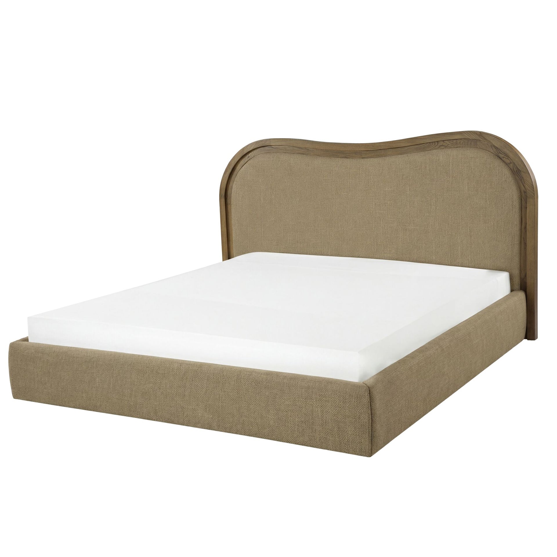 Theodosia King Bed, Solid Ash Frame, Wave Headboard, Polyester Upholstery, No Box Spring Needed, Green