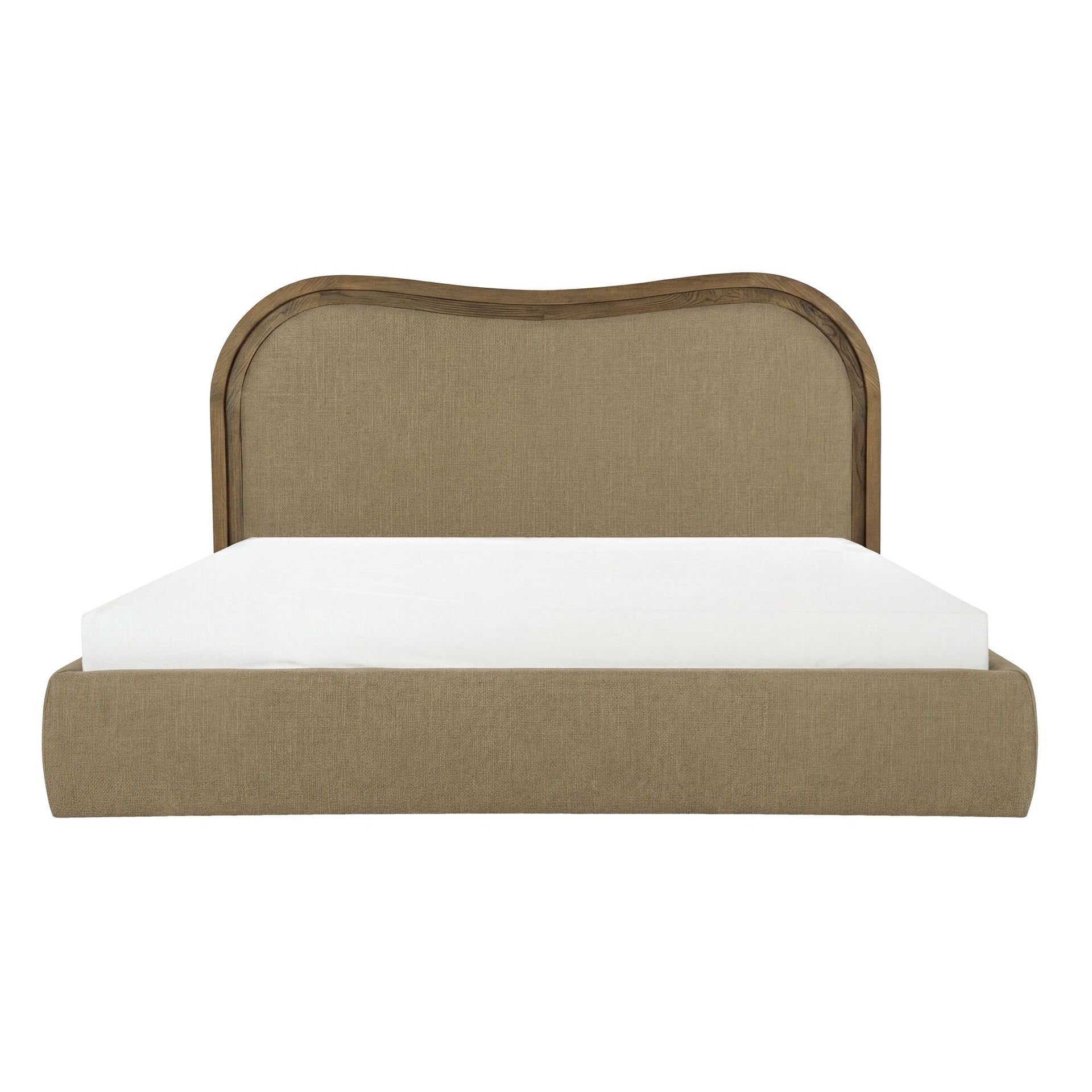 Theodosia King Bed, Solid Ash Frame, Wave Headboard, Polyester Upholstery, No Box Spring Needed, Green