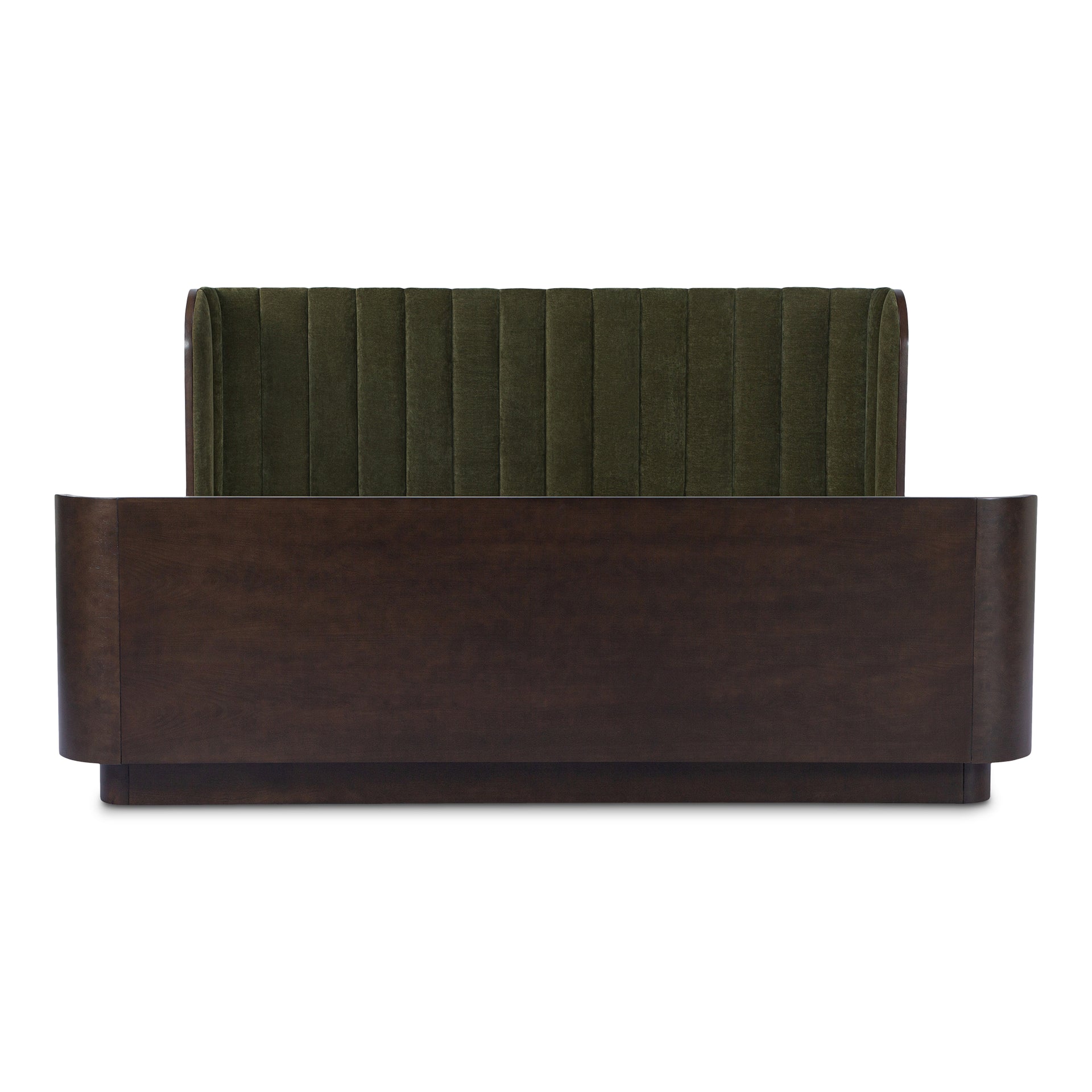 Elric Queen Bed, Curved Sleigh Headboard, Upholstered Frame with Rubber Wood Base, No Box Spring Required, Cedar Green
