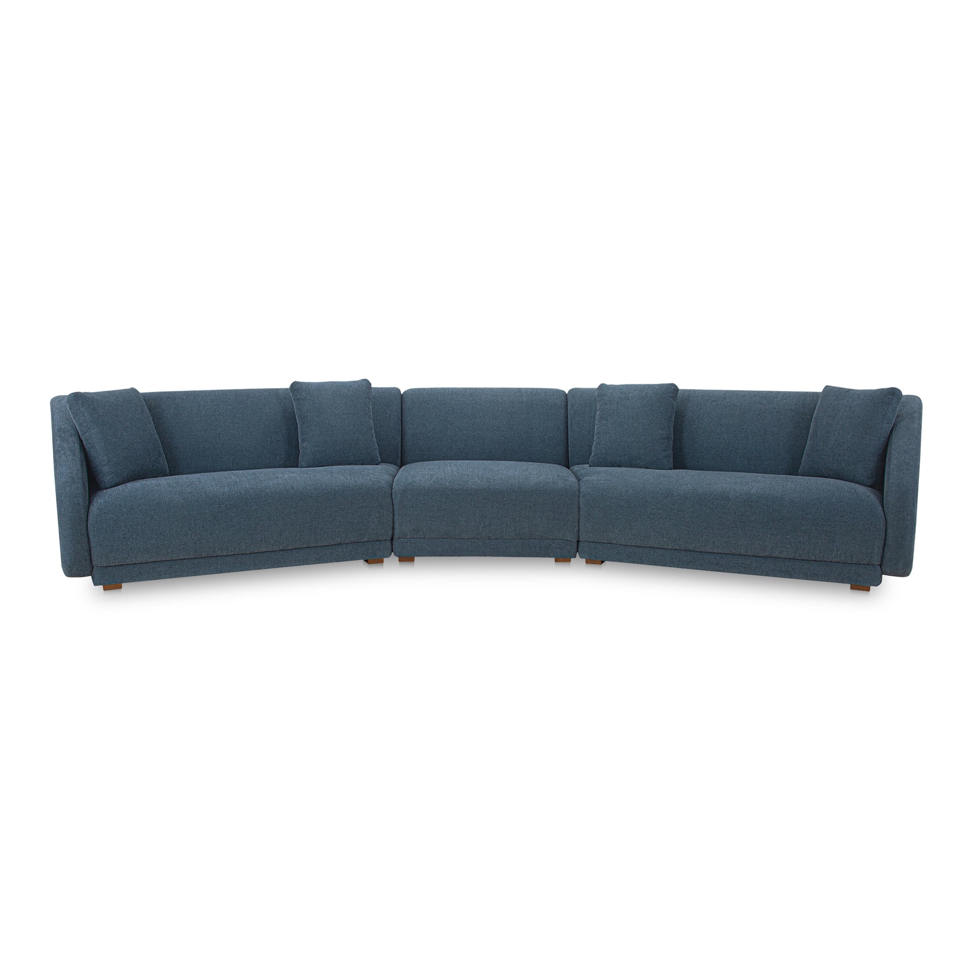 Solace 3 Piece Modular Sectional with Slipper Chair, Angled Sides, Sloped Arms, Deep Foam & Fiber Cushioning, Plinth Base, Deep Blue
