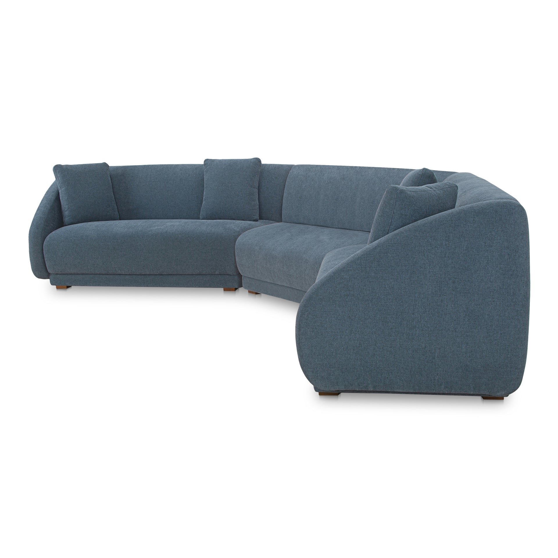 Solace 3 Piece Modular Sectional with Wedge Slipper Chair, Angled Sides, Sloped Arms, Deep Foam & Fiber Cushioning, Plinth Base, Deep Blue