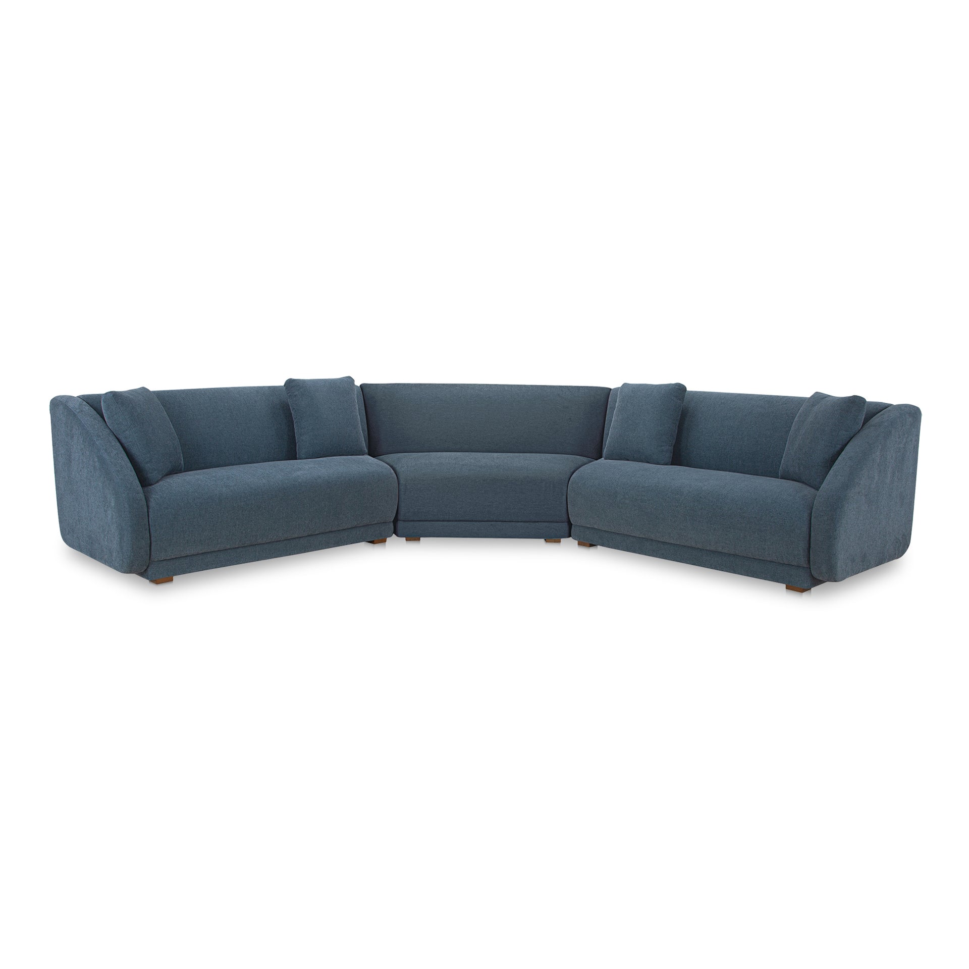 Solace 3 Piece Modular Sectional with Wedge Slipper Chair, Angled Sides, Sloped Arms, Deep Foam & Fiber Cushioning, Plinth Base, Deep Blue