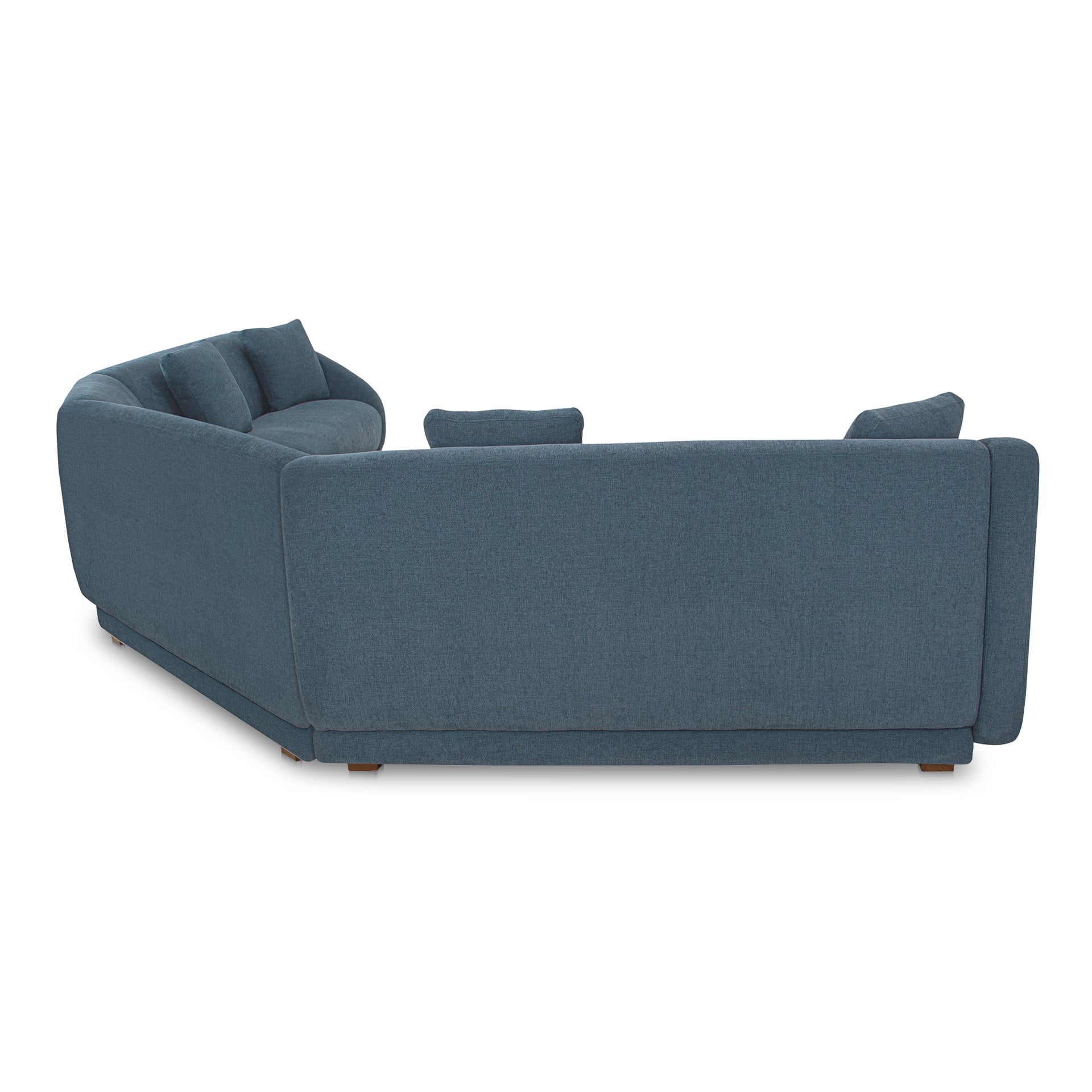 Solace 4 Piece Modular Sectional, Angled Sides, Sloped Arms, Deep Foam & Fiber Cushioning, Plinth Base, Four Toss Cushions, Deep Blue