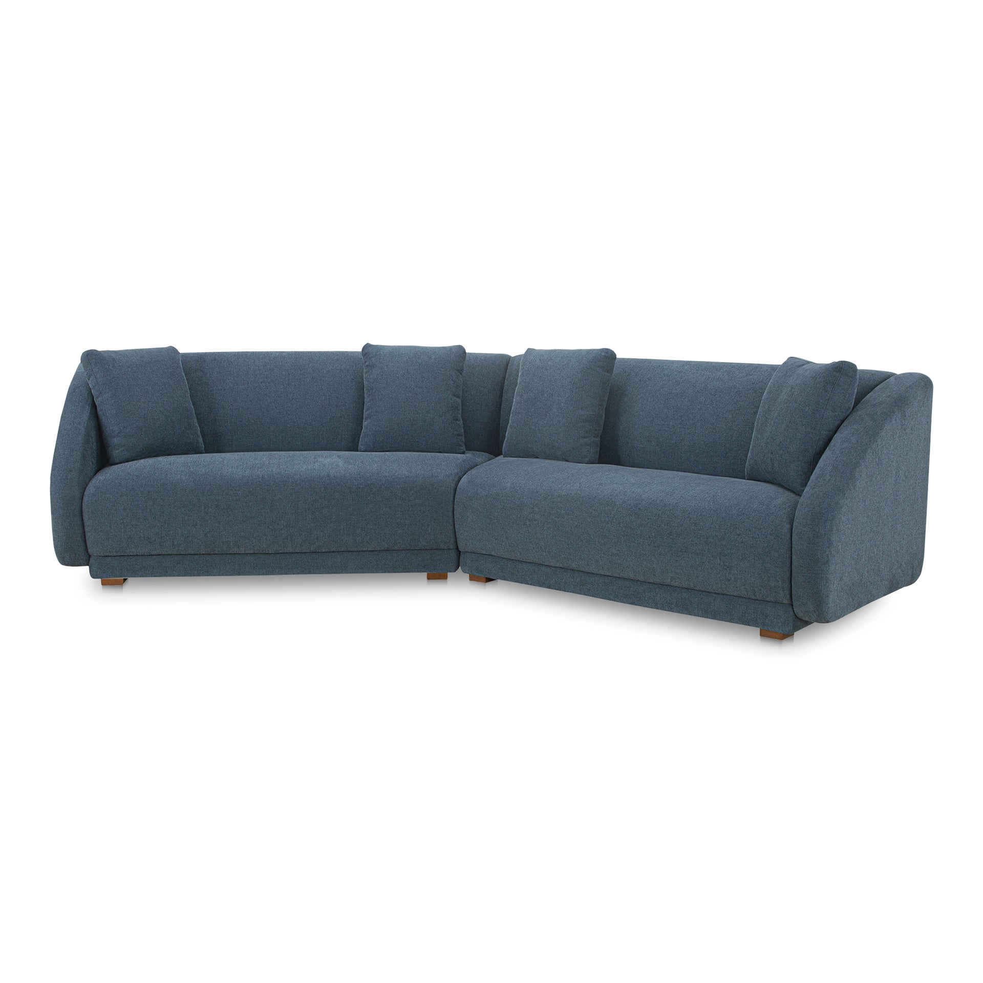 Solace 2 Piece Modular Sectional, Angled Sides, Sloped Arms, Deep Foam & Fiber Cushioning, Plinth Base, Deep Blue
